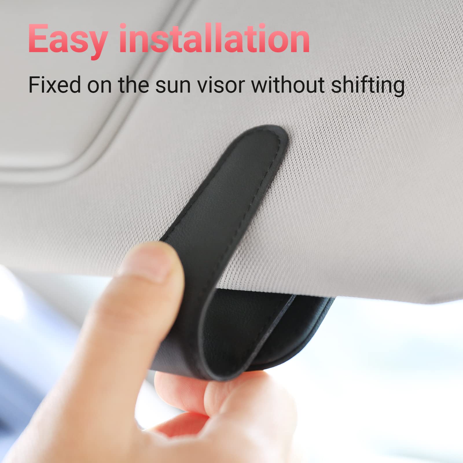 KanSmart Magnetic Sunglass Holder for Car Sun Visor - Universal Leather Eyeglass Clip with Ticket Card Holder - Auto Interior Accessories for Car, SUV, Truck & Pickup (Black) - Perfect for Road Trips & Daily Commutes