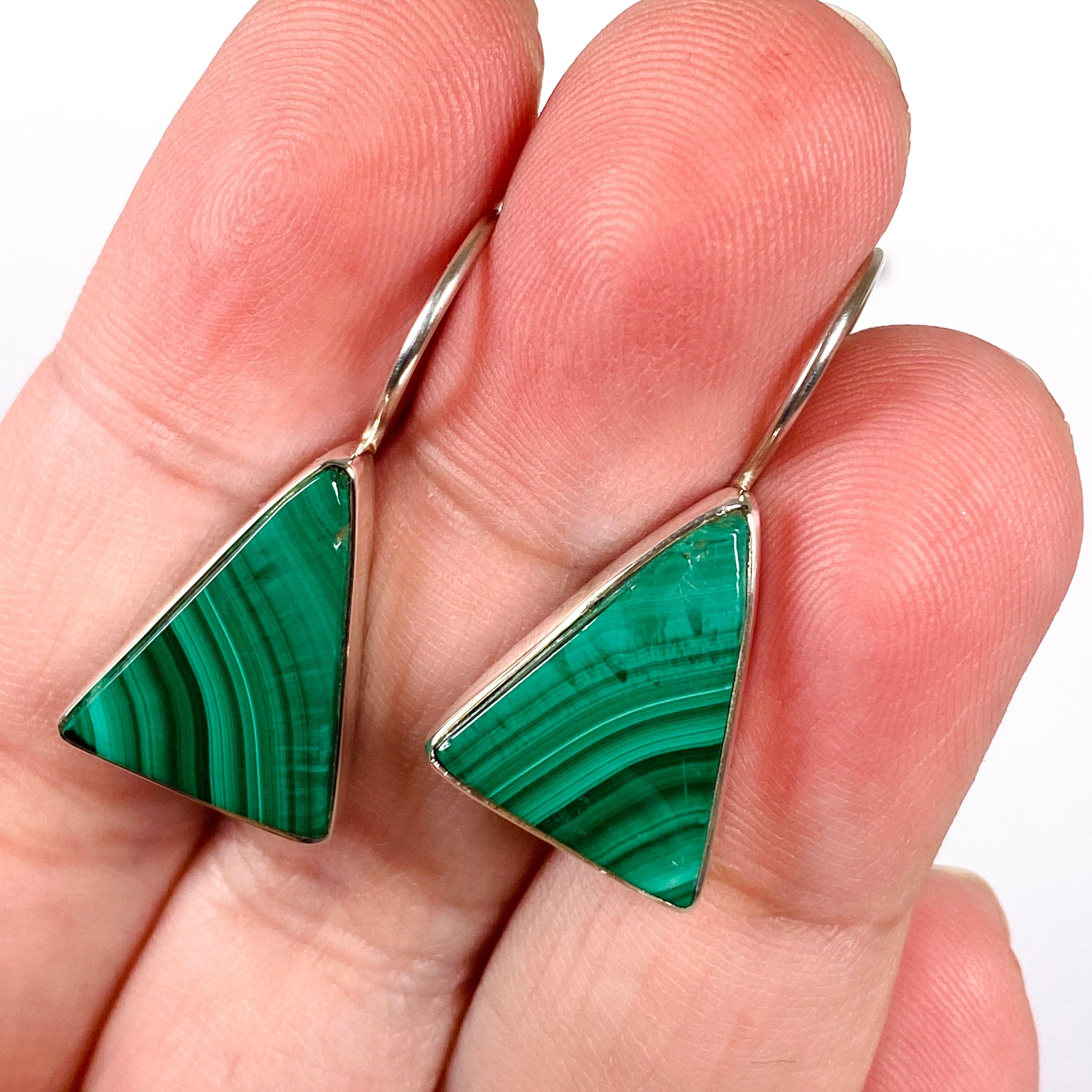 Malachite Triangle Hook Earrings for Women - Dangle Drop Earrings for Daily Wear, Party & Special Occasions - KEGJ1342