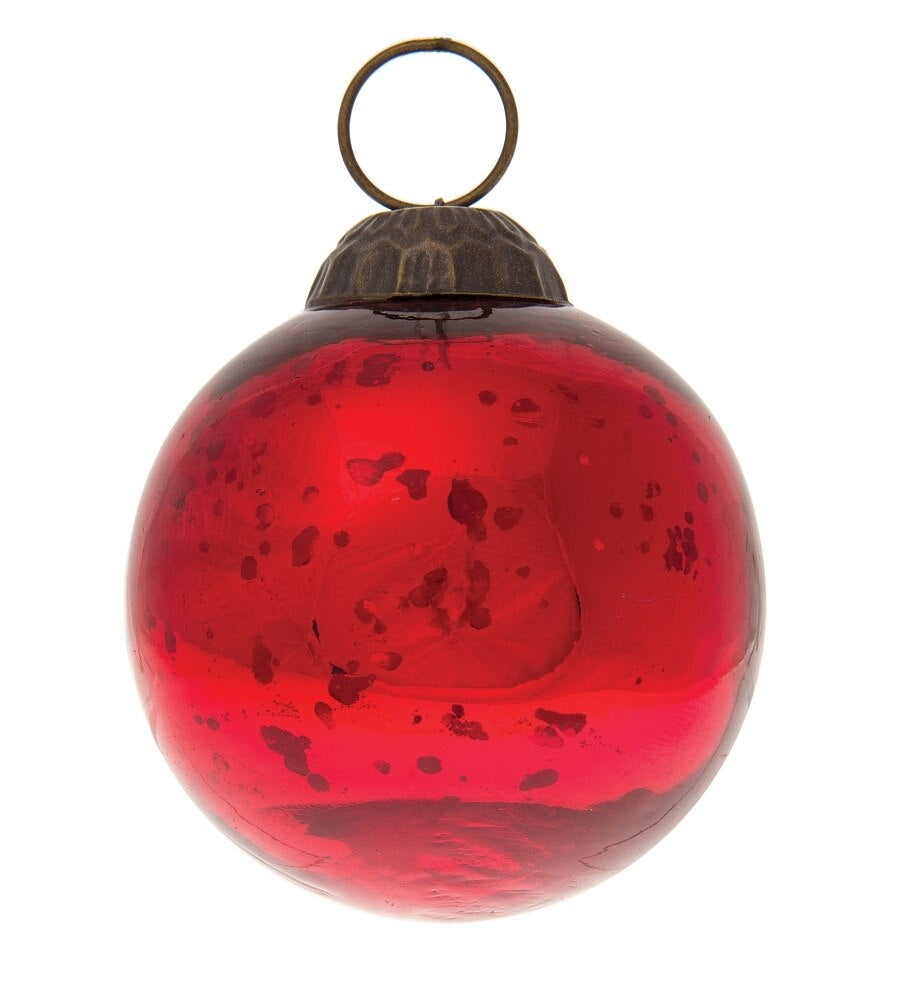 3 Pack Small Mercury Glass Ball Ornaments - 2.5 Inch Red Christmas Tree Decorations (Ava Collection) - Perfect for Holiday Decor, Party Favors & Gift Toppers