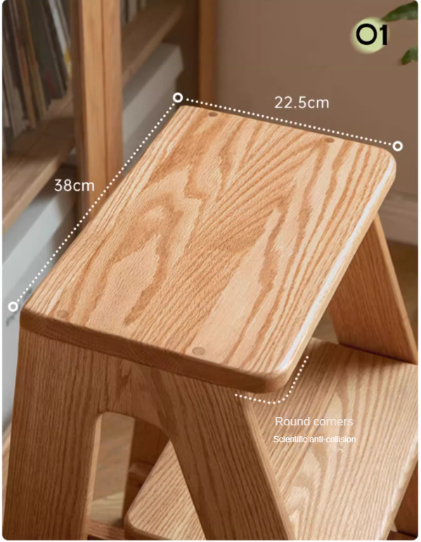 Solid Oak Wood Step Stool - Sturdy 2-Step Ladder for Kitchen, Bathroom & Kids - Non-Slip Safety Footrest for Home, Office & Closet Organization