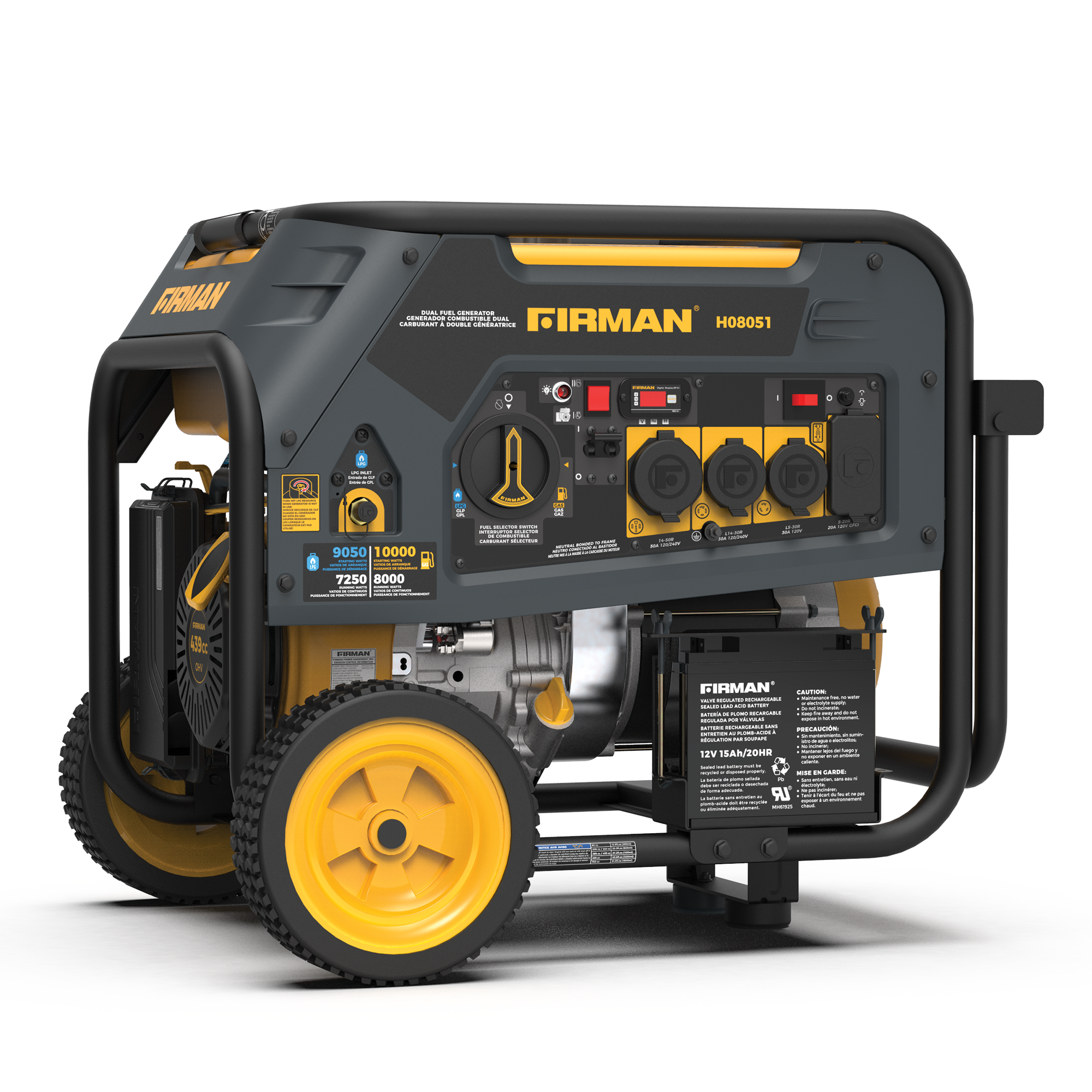 8000W Dual Fuel Portable Generator with Electric Start - 120V/240V Output for Camping, RV Trips & Home Backup Power