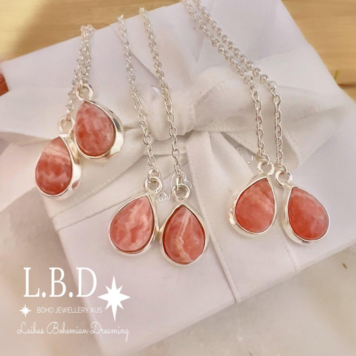 Laihas Classic Chic Threader Rhodochrosite Earrings - Elegant Pink Gemstone Dangle Earrings for Women | Perfect for Weddings, Parties & Special Occasions