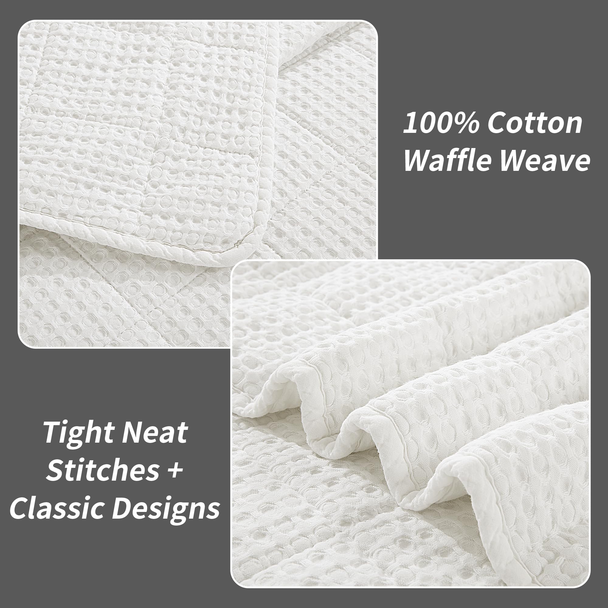 HOMBYS Oversized King Bedspreads 120x128 Inches, 100% Cotton Waffle Weave Quilt Set - Extra Large Coverlet Set in White, Lightweight Bedding for Big Beds (1 Quilt + 2 Pillow Shams) - Perfect for Master Bedrooms, Guest Rooms & Cozy Home Decor