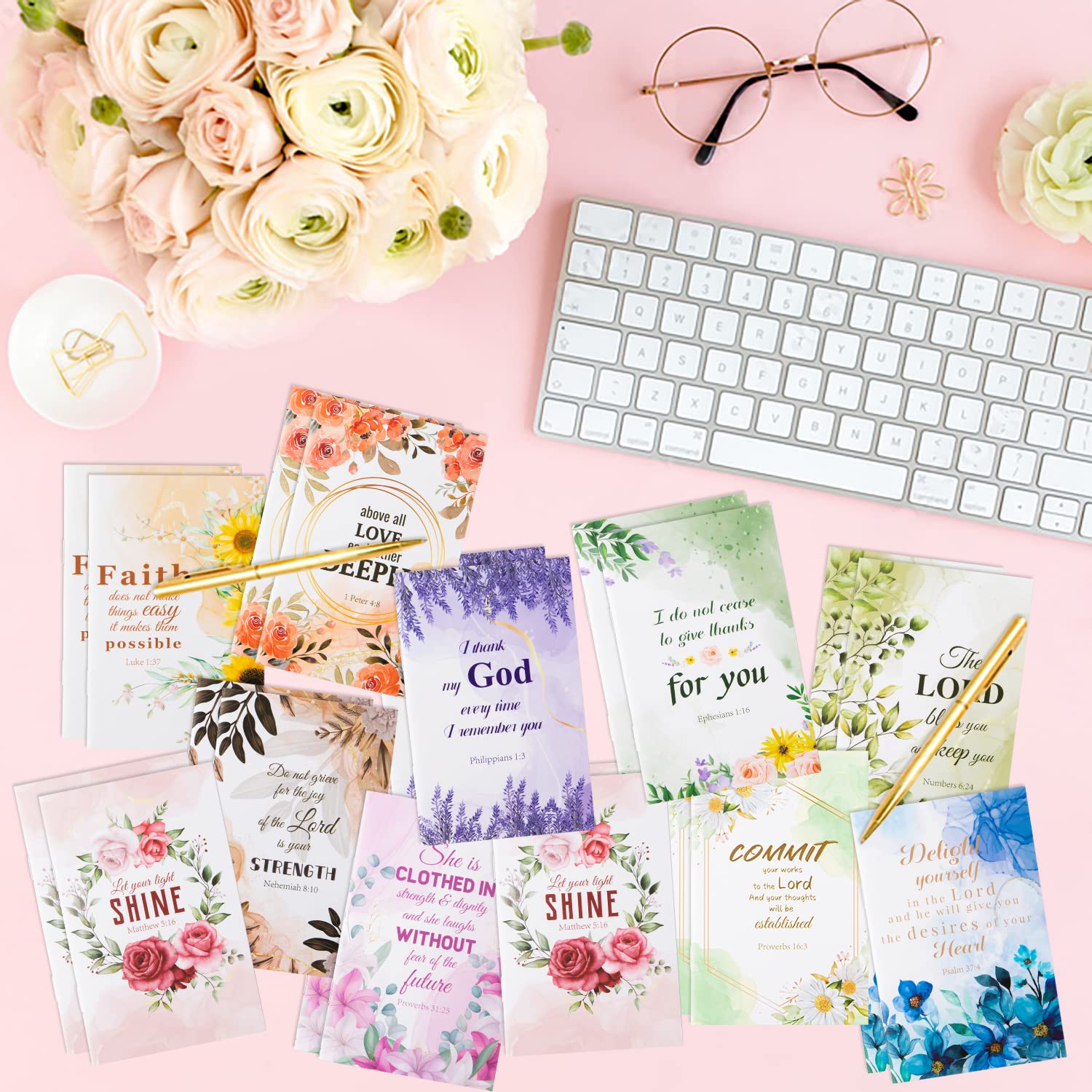 20Pcs Inspirational Notepads with Floral Design - Christian Prayer Journals for Women, Bible Verse Notebooks, Scripture Quote Pocket Notepads - Perfect for Daily Gratitude, School & Office Use (4.9 x 3.1 Inches)