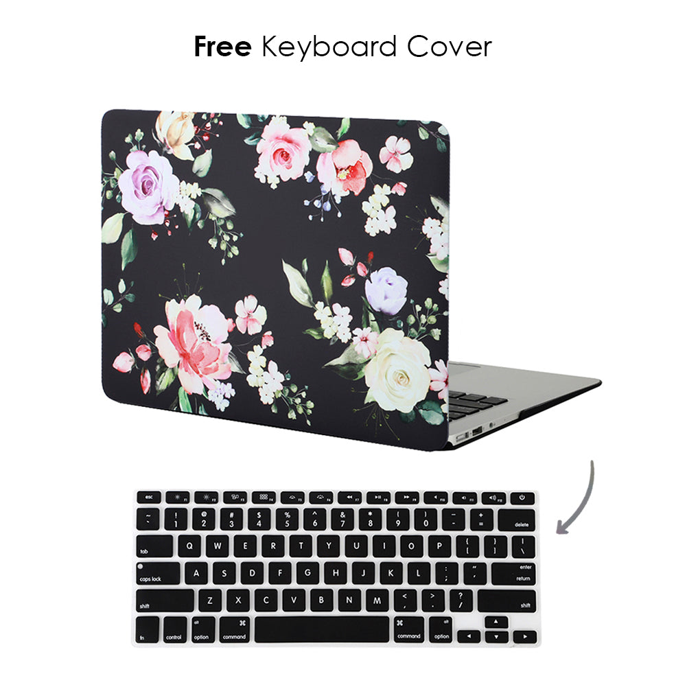 Stylish Black Floral MacBook Pro/Air Laptop Case - Protective Hard Shell Cover with Elegant Flower Design for 13/15 Inch MacBooks - Perfect for Work, Travel & School Accessories