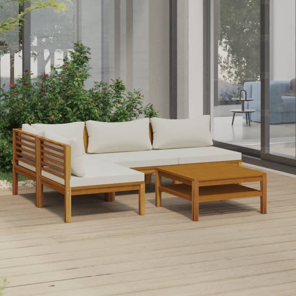 vidaXL 5-Piece Patio Lounge Set - Outdoor Garden Furniture, Sectional Sofa with Cushions, Acacia Wood Corner Sofa in Retro Style - Perfect for Backyard, Poolside & Terrace Relaxation