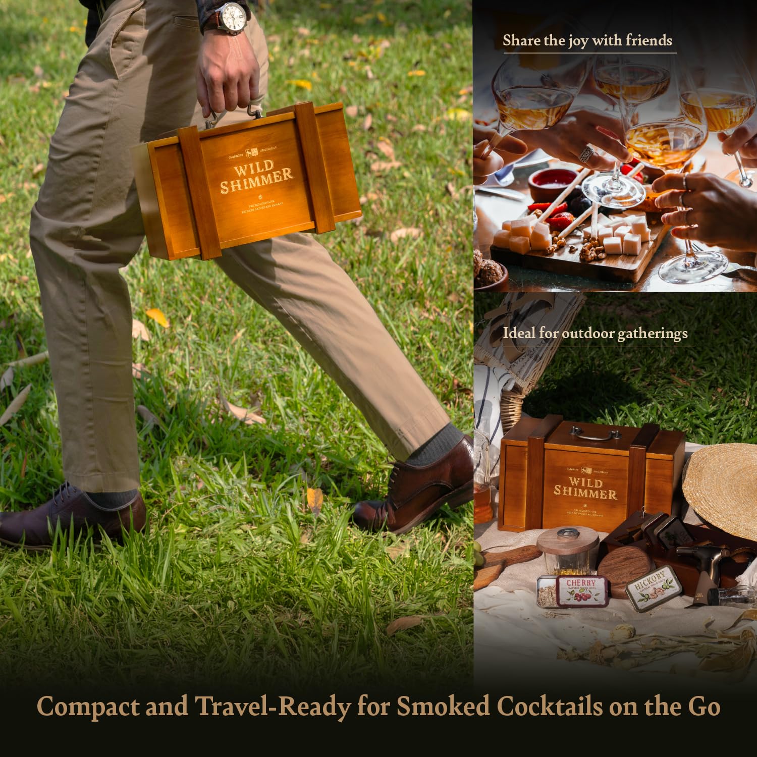 Premium Cocktail Smoker Kit by Wild Shimmer - Whiskey Smoking Set with Torch, Wooden Box & 4 Natural Wood Chip Flavors | Best Bourbon Gift for Men & Home Bartenders | Perfect for Cocktail Parties, Home Bars & Whiskey Tasting Events