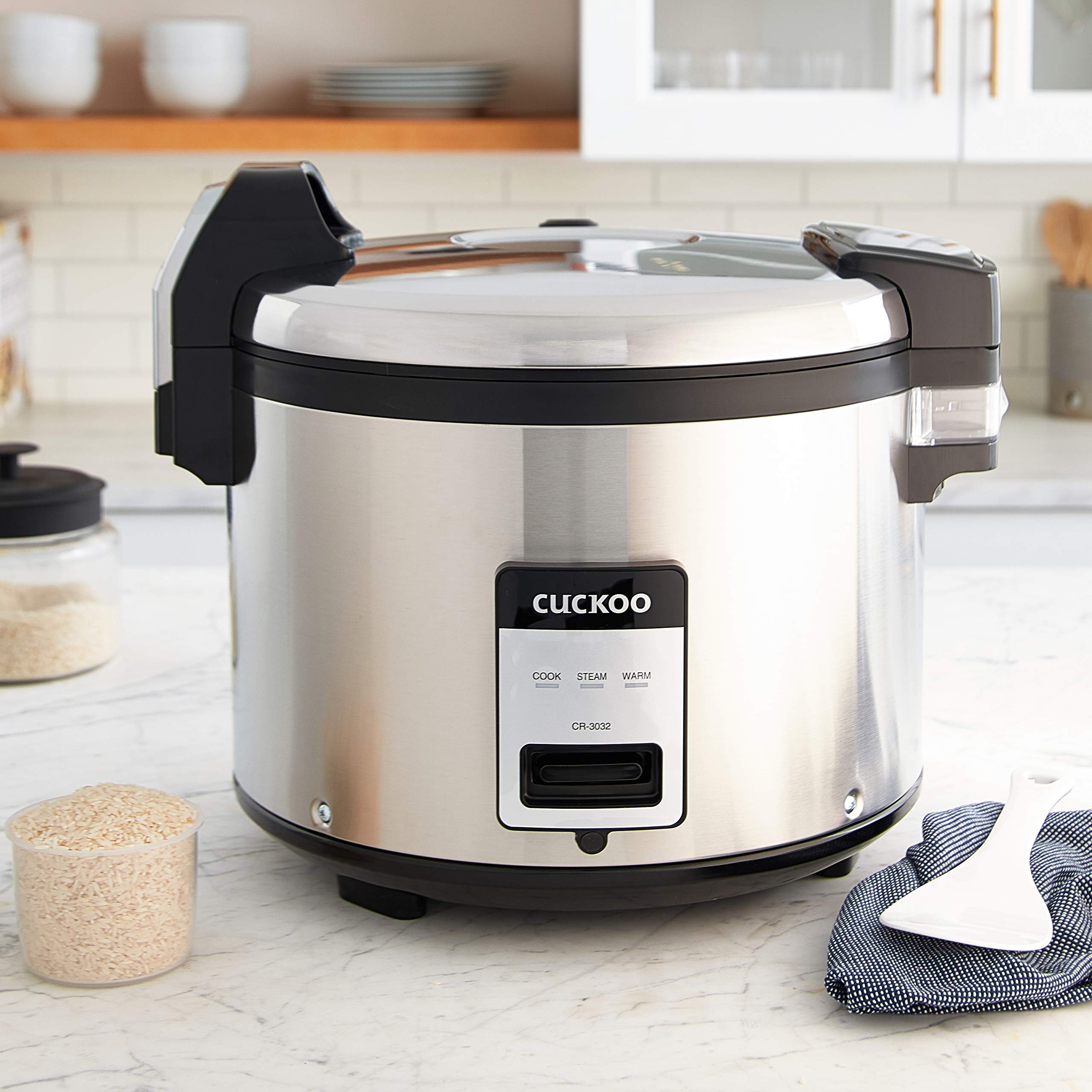 CUCKOO CR-3032 30-Cup Uncooked / 60-Cup Cooked Large Capacity Commercial Rice Cooker & Food Warmer with Nonstick Inner Pot, Switch Press (Silver/Black) - Perfect for Restaurants, Catering & Large Family Gatherings