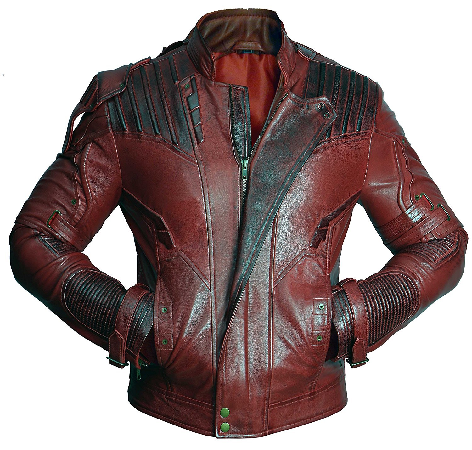 Men's Guardians Distressed Red Maroon Genuine Leather Jacket - Vintage Biker Style for Motorcycle Riding & Casual Outfits