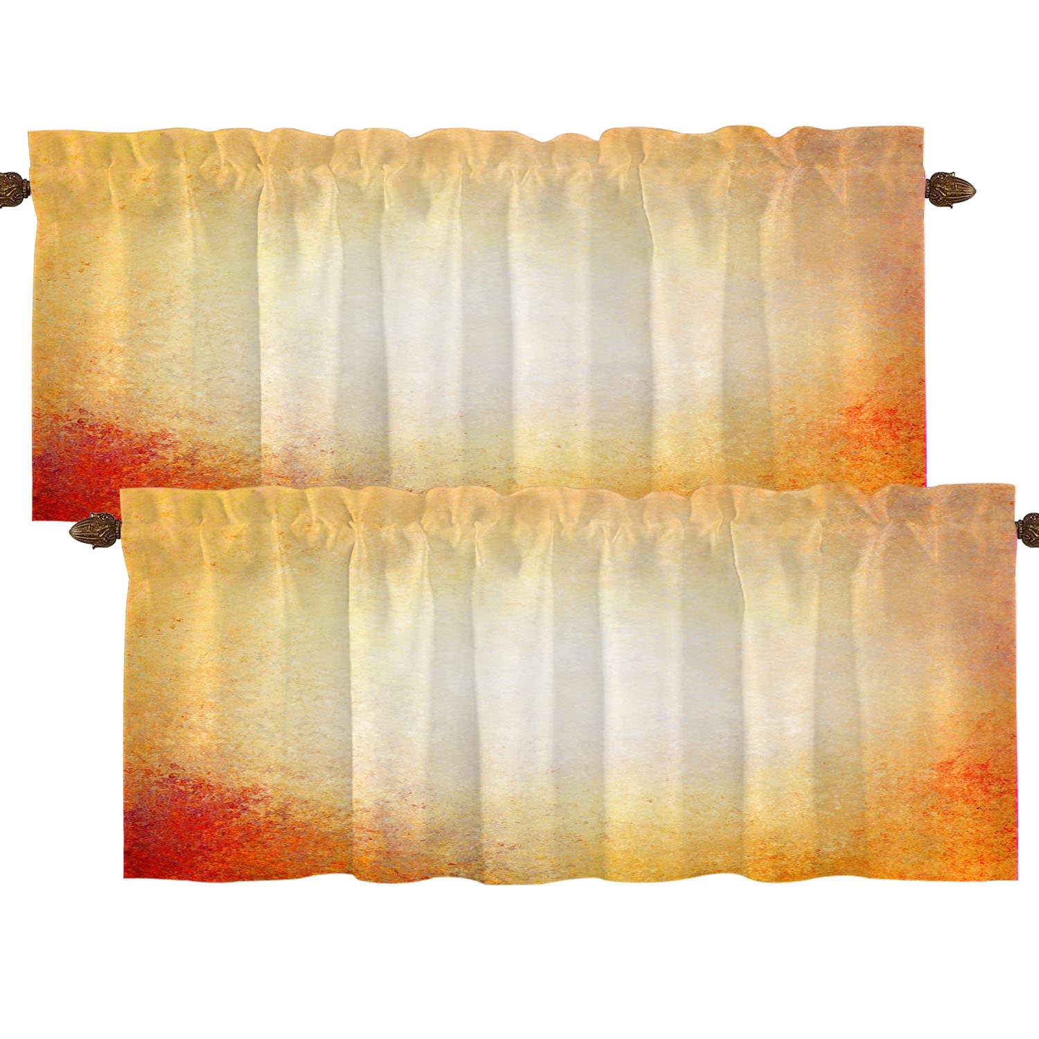 Golden Yellow Kitchen Valances - Set of 2 Blackout Half Window Curtains 52x18 Inch, Abstract Autumn Design for Kitchen & Bedroom Decor - Perfect for Small Windows, Sun Protection and Seasonal Home Styling