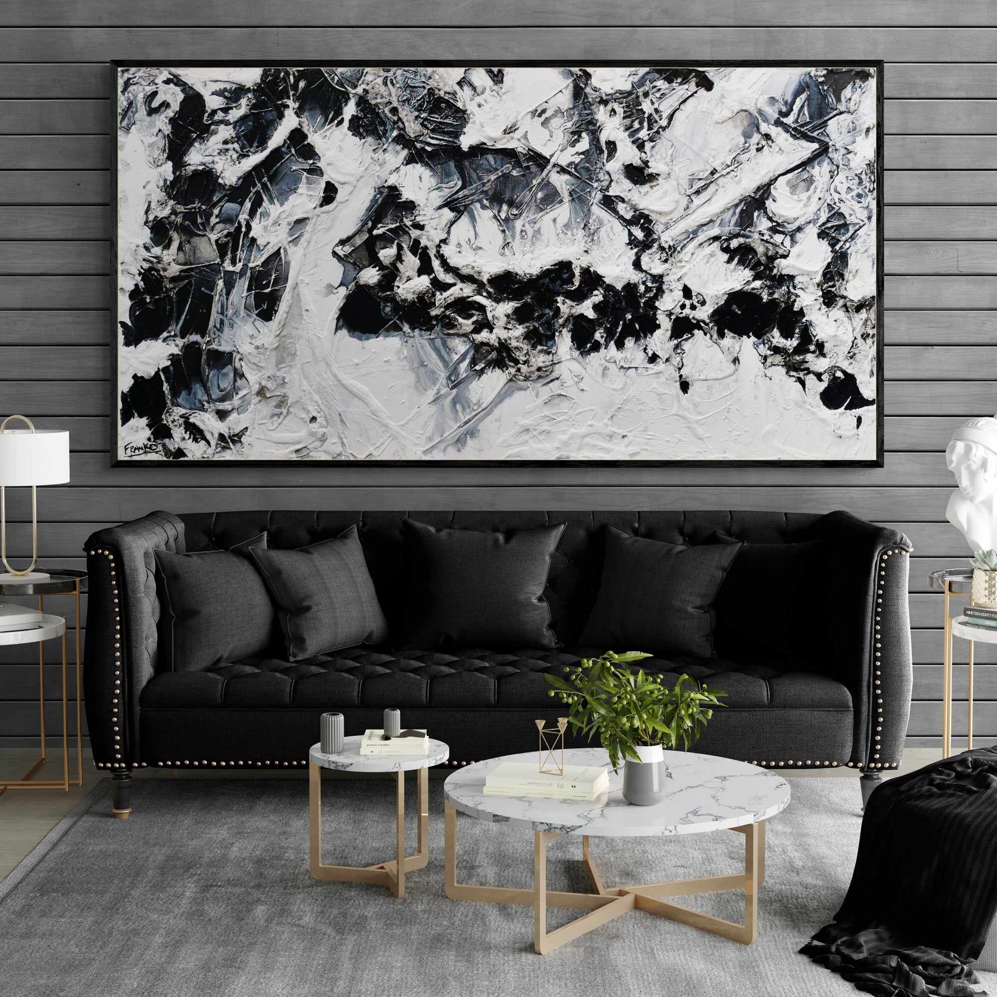 Bliss 190cm x 100cm Black White Textured Abstract Canvas Art - Modern Wall Decor for Living Room, Bedroom & Office