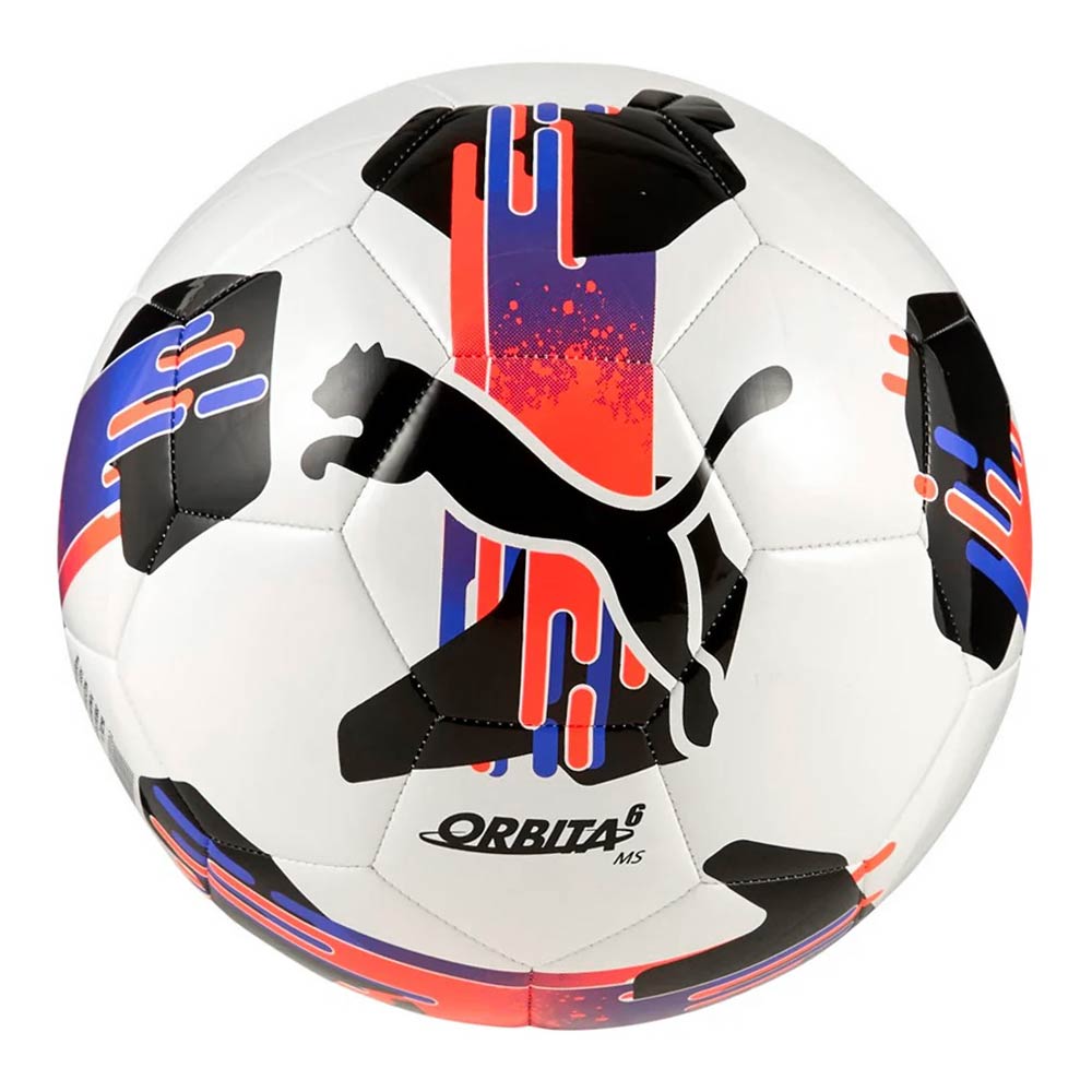 Puma Orbita 6 MS Football - Official Size 5 Soccer Ball (White/Glowing Red/Black) for Training & Matches - Perfect for Youth & Adult Players