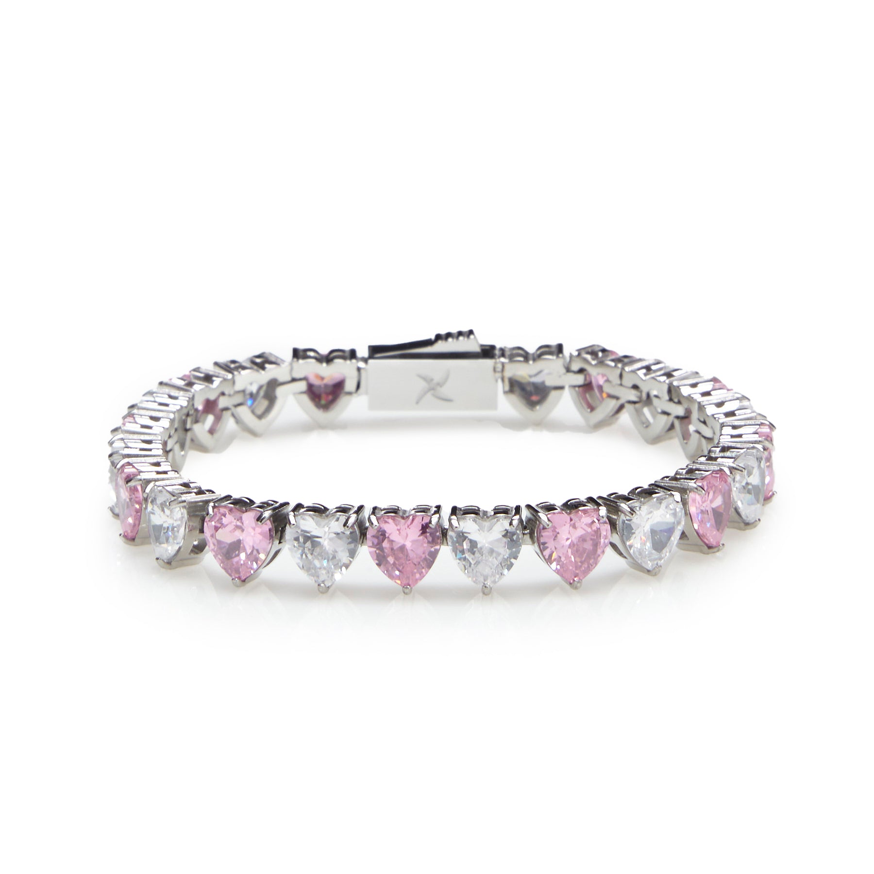 Pink & White Heart Tennis Bracelet for Women - Stainless Steel Elegant Jewelry - Perfect for Valentine's Day, Anniversary & Romantic Gifts