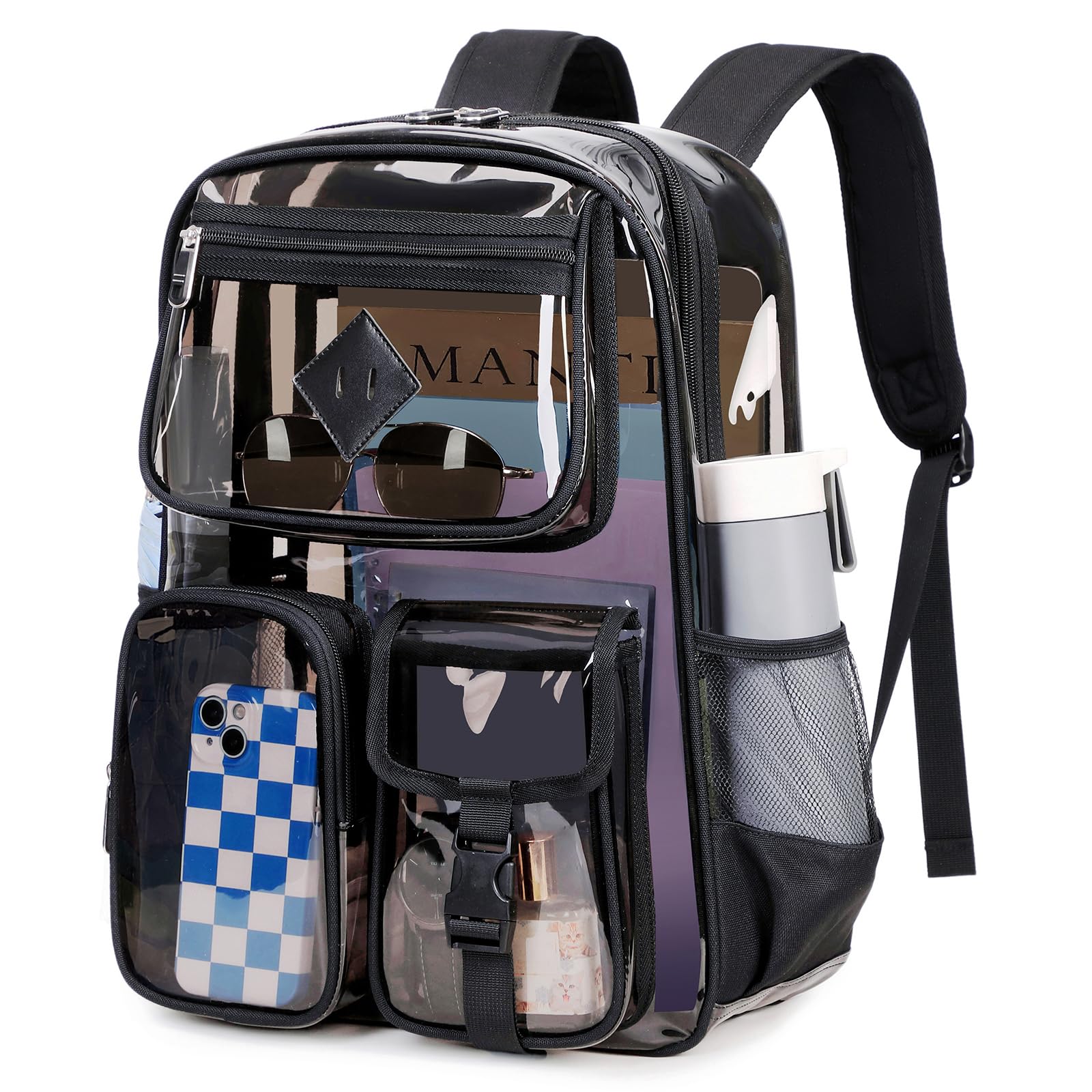 Clear PVC Backpack for School - Heavy Duty Transparent Bookbag for Girls & Teens, Stadium Approved See-Through Backpack - Perfect for School, Travel, and Security Checkpoints
