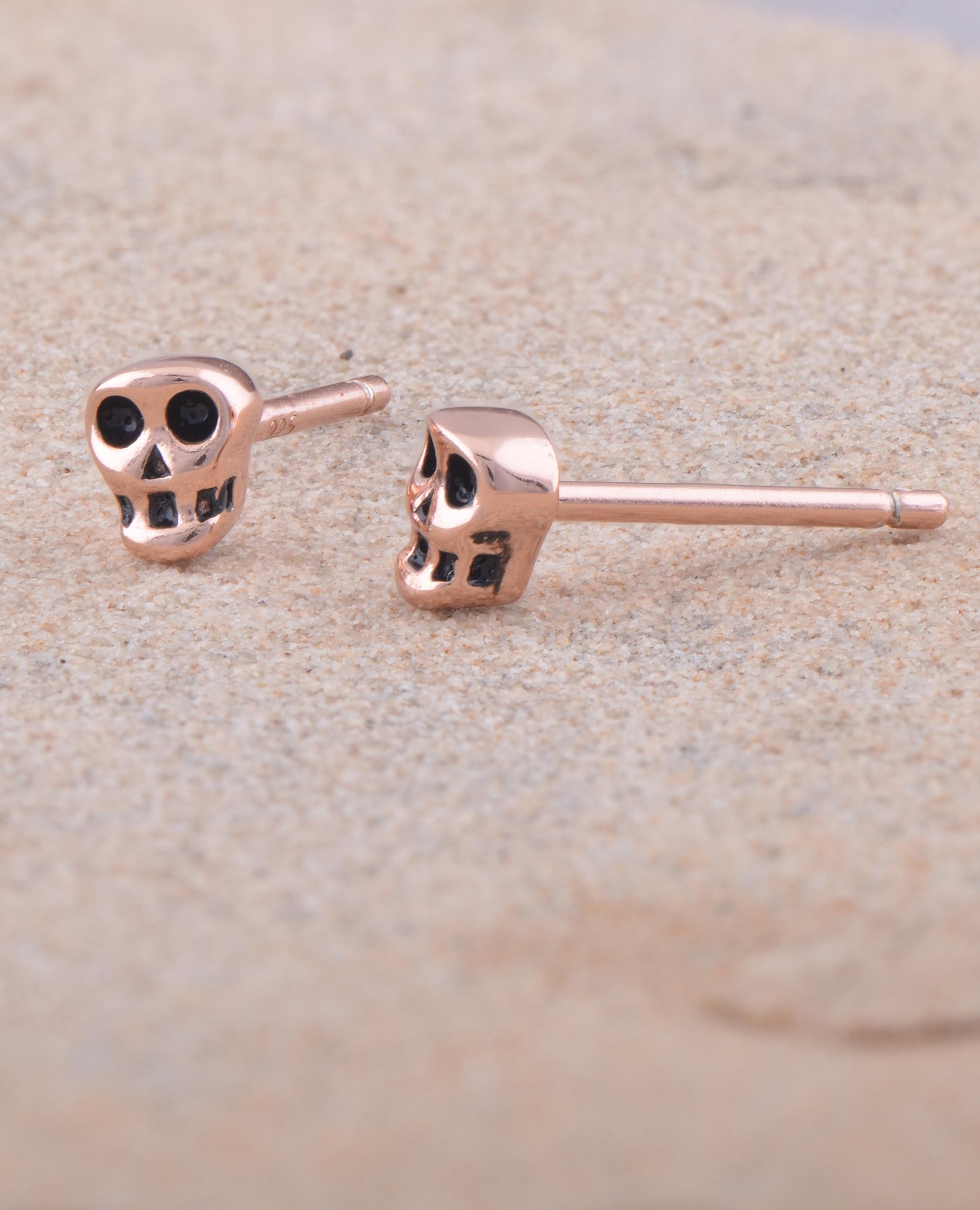 Stylish Rhodium/Yellow Gold/Rose Gold Plated Sterling Silver Tiny Skull Stud Earrings for Women - Perfect for Gothic, Punk, and Everyday Fashion Accessories