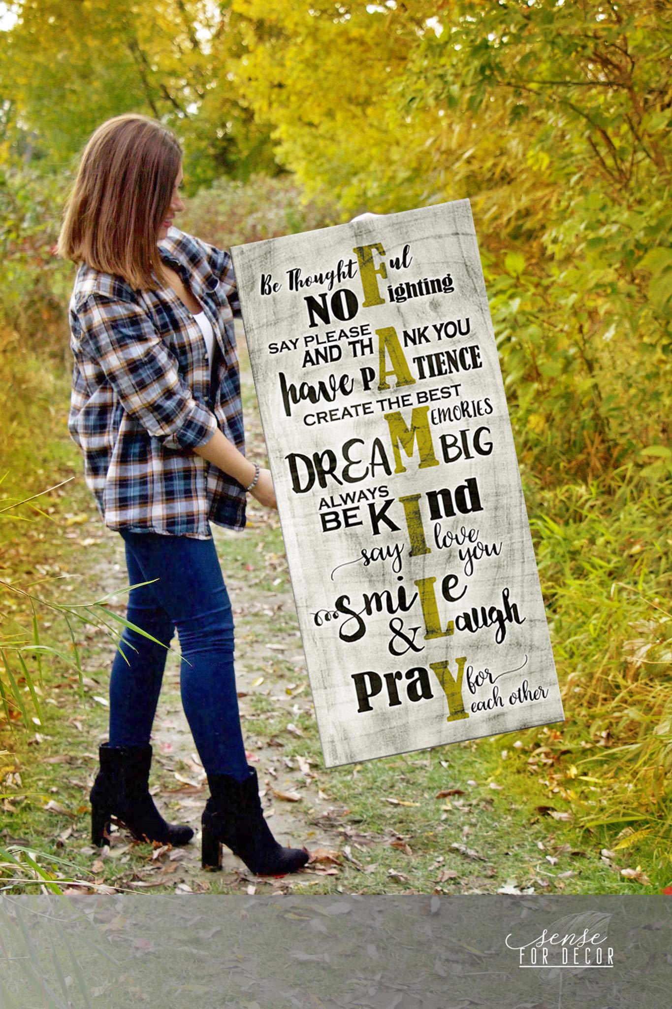 Farmhouse Family Sign Wall Art - Large 19x42 Inch Framed Canvas for Living Room & Home Decor - Perfect for Farmhouse, Rustic & Modern Interiors