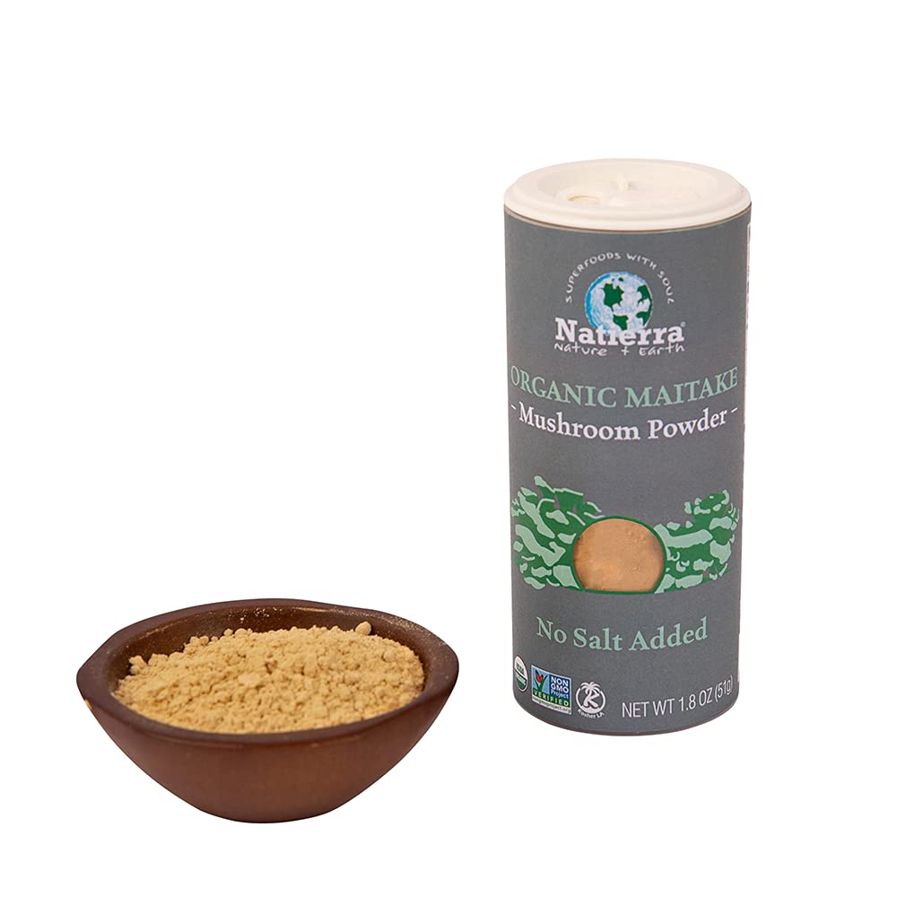 Natierra Organic Maitake Mushroom Powder 1.8 oz (51g) - USDA Certified, Gluten-Free, Vegan Superfood for Smoothies, Soups & Wellness Drinks