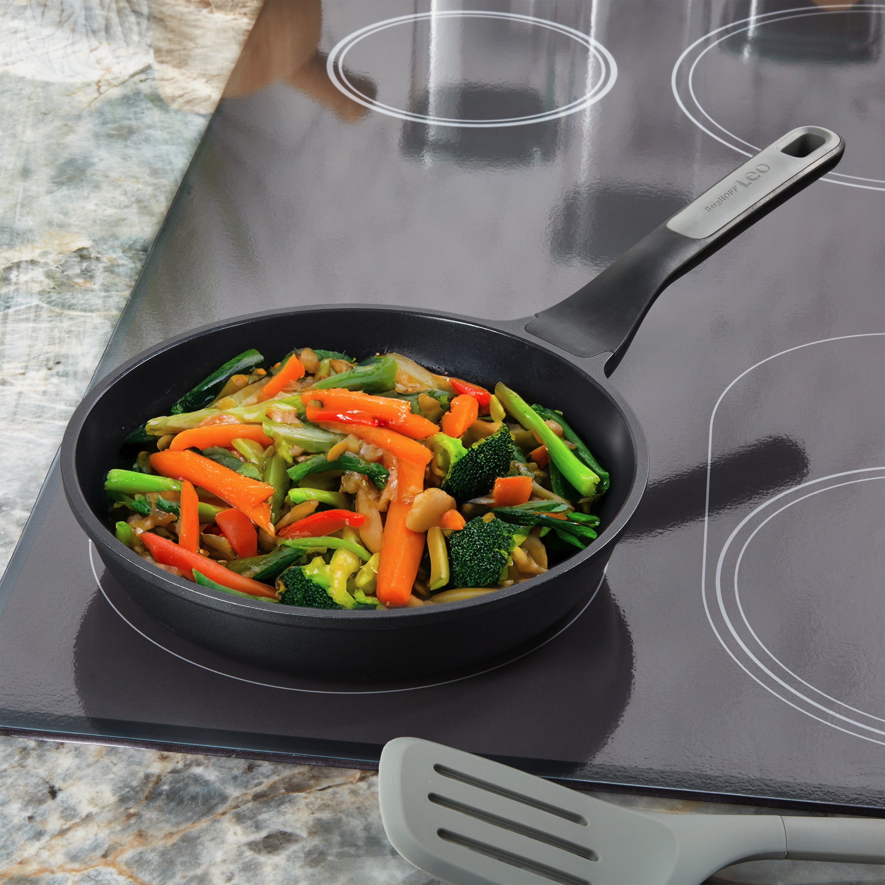 BergHOFF Leo Stone+ 2-Piece Nonstick Ceramic Frying Pan Set - Recycled Aluminum Cookware for Healthy Cooking | Perfect for Sautéing, Frying & Omelets