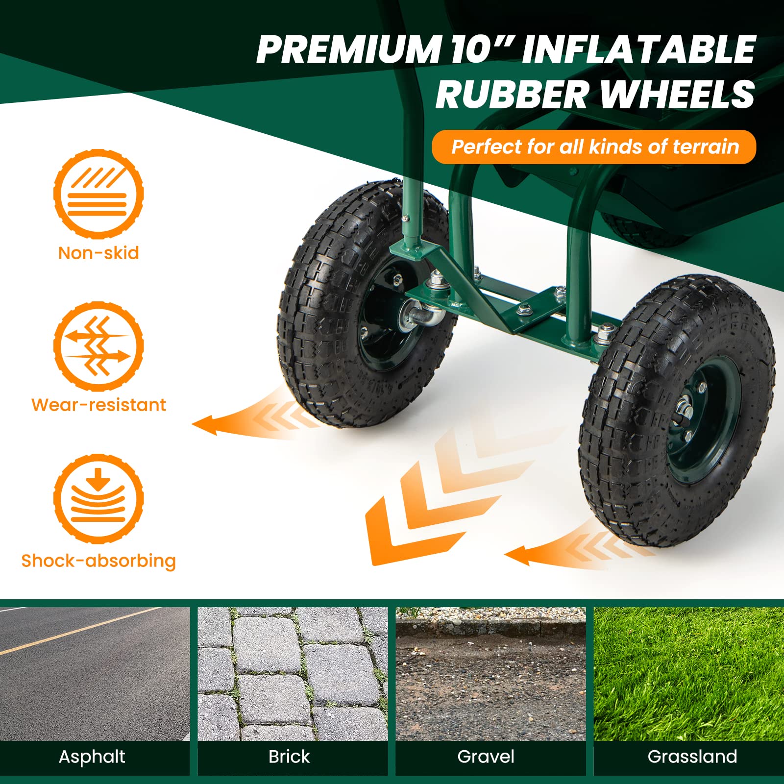 Giantex Heavy Duty Garden Cart with 4 Wheels - Adjustable Height Rolling Work Seat with Tool Tray, Removable Cushion & Storage Basket - 360° Swivel Gardening Stool for Lawn, Yard, Patio & Outdoor Work - Perfect for Planting, Weeding & Landscaping Tasks