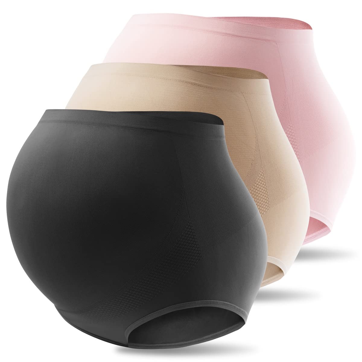 Mama Plus Women's High Waist Maternity Underwear - Seamless Over Bump Pregnancy Panties, Soft Nylon Stretch Briefs (3-Pack) - Comfortable for Daily Wear, Sleeping & Postpartum Recovery