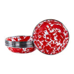 Red Swirl Enamelware Tasting Dishes - Set of 6 (4.25 Inch) - Perfect for Appetizers, Desserts, and Small Bites Serving at Parties and Gatherings