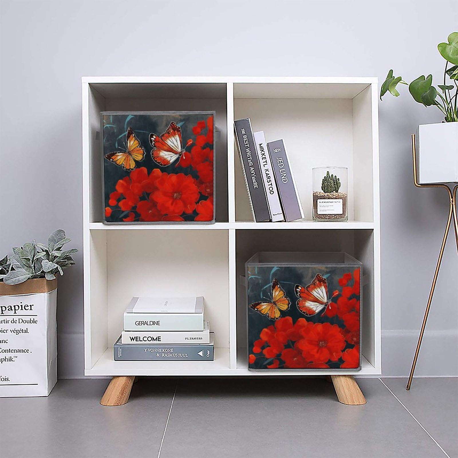 6-Piece Collapsible Storage Bins with Handles - Floral Butterfly Printed Foldable Organizing Baskets for Home, Closet, Shelves & Office | Space-Saving Storage Solution for Toys, Clothes & Household Items