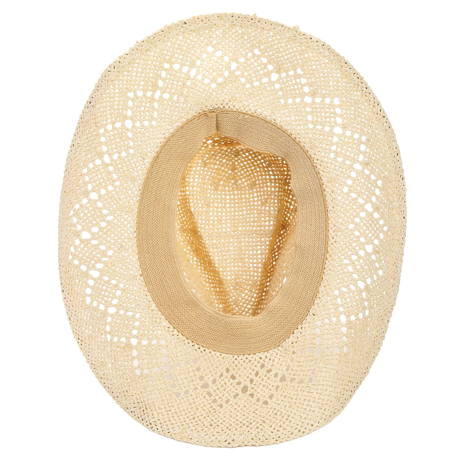 Hiceeden Women's Straw Cowboy Hat - Western Style Sun Hat with Adjustable Brim & Beaded Chain - Beach, Festival, and Outdoor Summer Accessories for Women & Men (Beige)