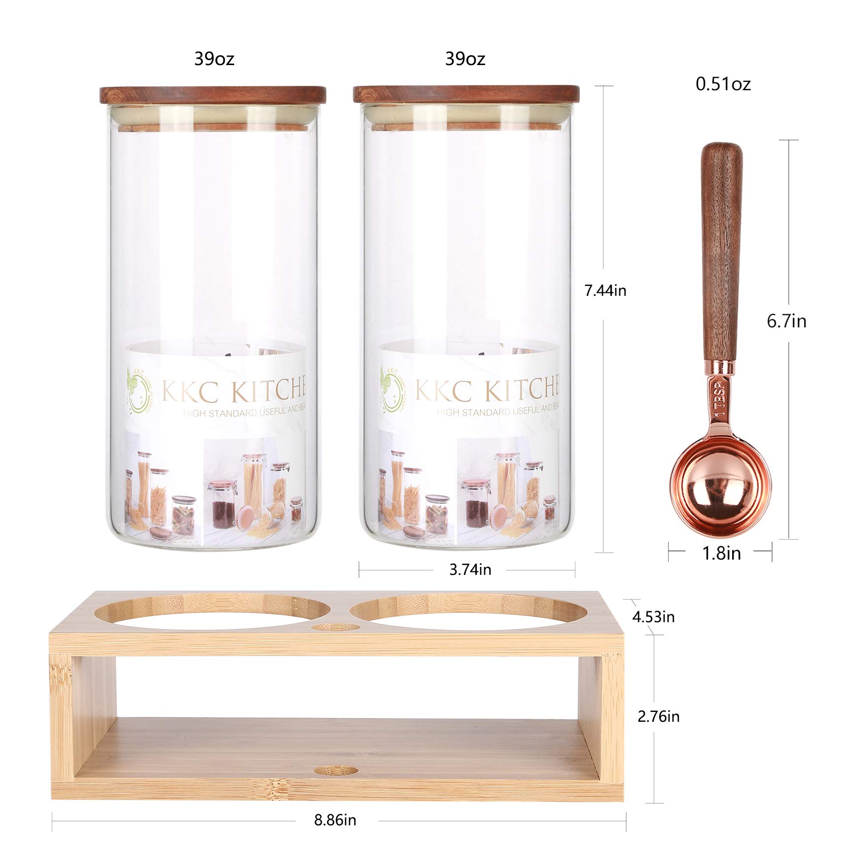 KKC HOME ACCENTS Airtight Glass Coffee Canisters - 3-Piece Set for Coffee Beans, Loose Tea, Matcha, Nuts & Spices | Perfect for Kitchen Countertop, Pantry & Coffee Bar Organization