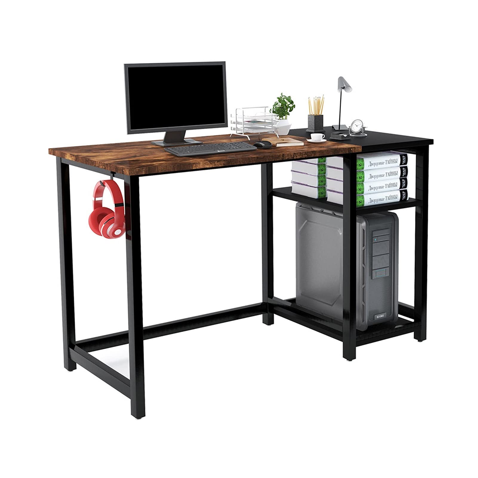 47 Inch Multi-Purpose Computer Desk - Compact Home Office Writing Desk for Laptop & PC, Space-Saving Workstation with Gaming Setup (Brown/Black) - Perfect for Small Apartments, Dorm Rooms & Gaming Stations