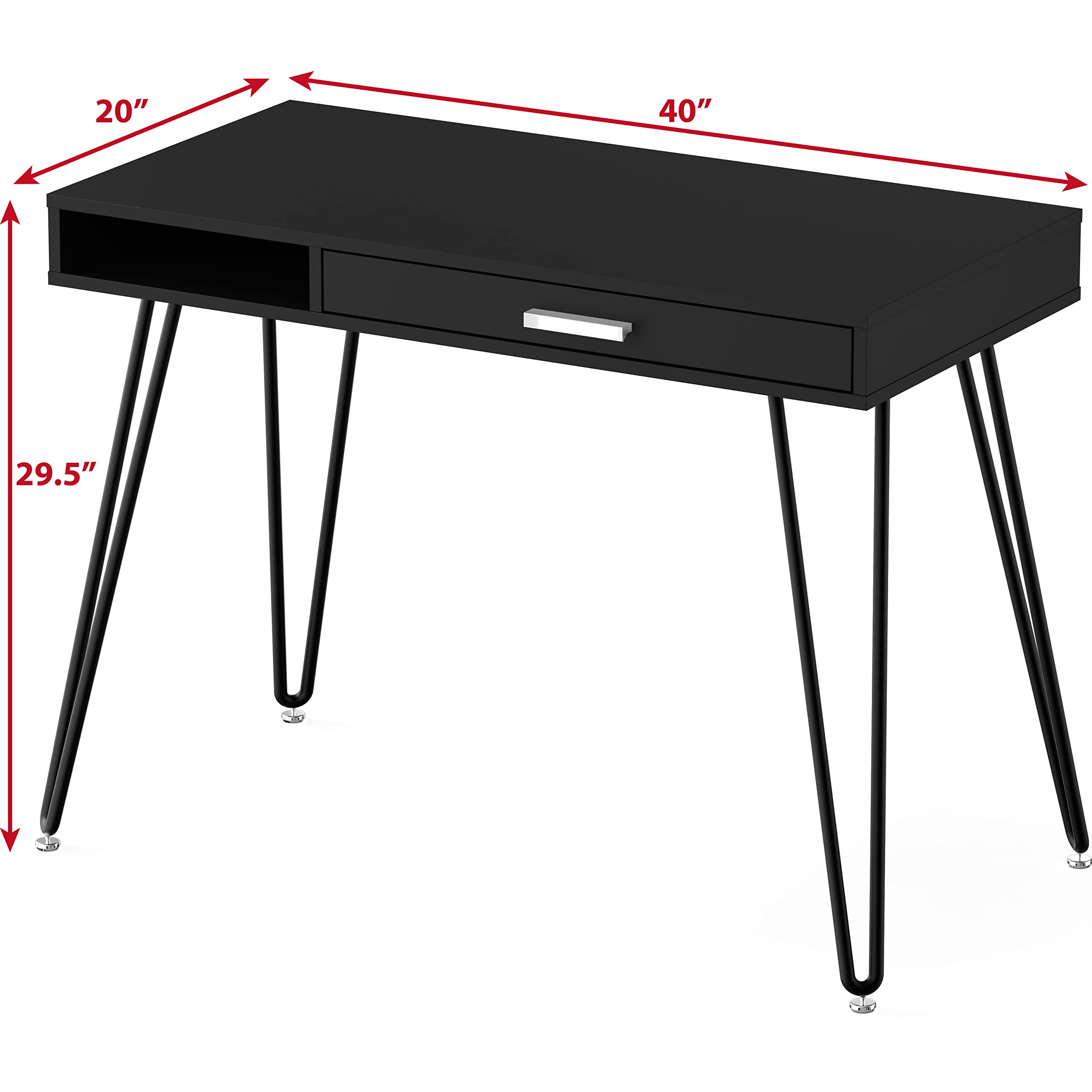 SHW Modern Home Office Computer Desk with Drawer & Hairpin Legs - Black Wooden Writing Table for Small Spaces, Work from Home, Study & Gaming (60