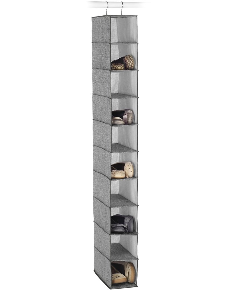Whitmor Hanging Shoe Organizer - Space Saving Closet Storage Shelf for Sneakers, Sandals & Flip Flops | Crosshatch Gray | Perfect for Small Spaces, Dorm Rooms & Apartment Closets