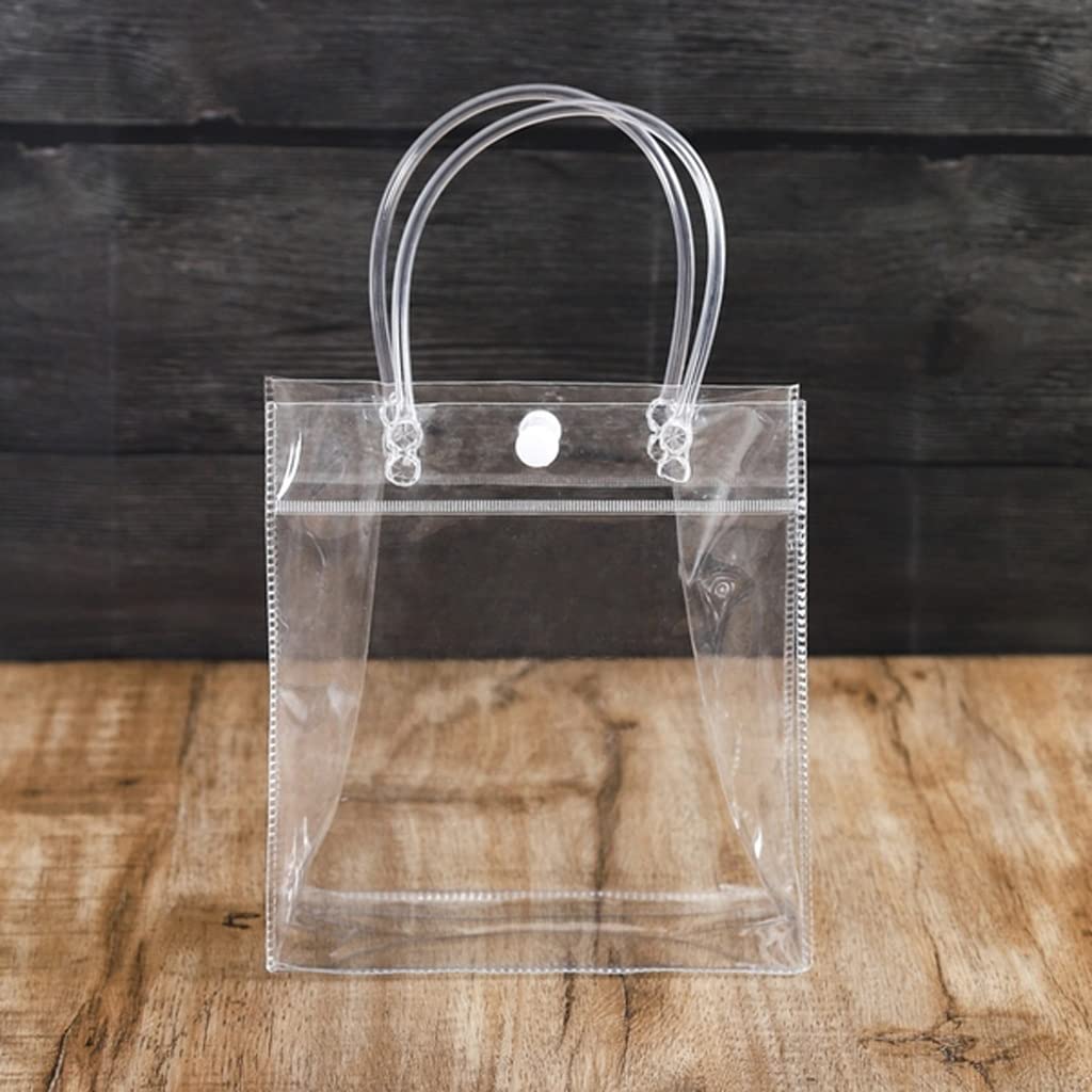Clear Handle Gift Box with Button Closure - Waterproof Wedding Christmas Tote Bag for Jewelry, Cosmetics & Party Favors (13x15x7cm) - Perfect for Bridal Showers, Birthday Gifts & Holiday Packaging
