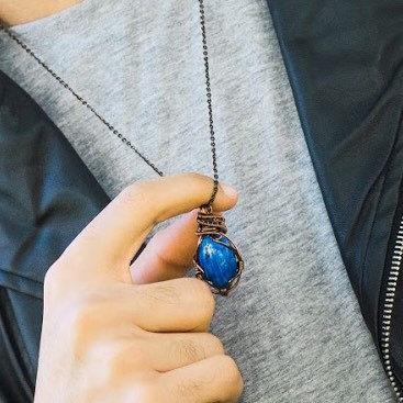 Lapis Lazuli Crystal Necklace - Handmade Antique Bronze Wire Wrapped Pendant for Women | Spiritual Healing Jewelry, Meditation Accessory & Boho Fashion Statement
