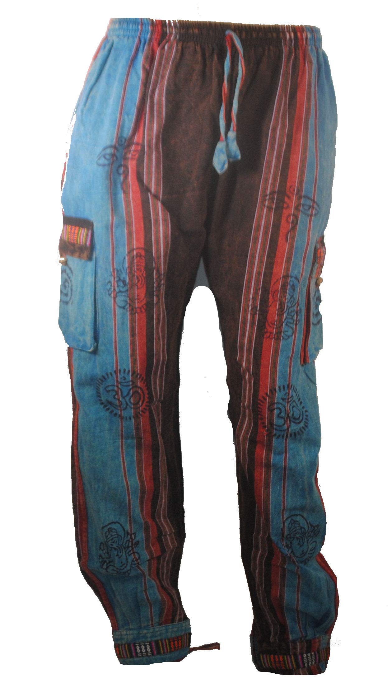 Fair Trade Nepal Thick Cotton Hippy Pants with Authentic Patches - Size 32 | Boho Chic Trousers for Yoga, Festivals & Casual Wear