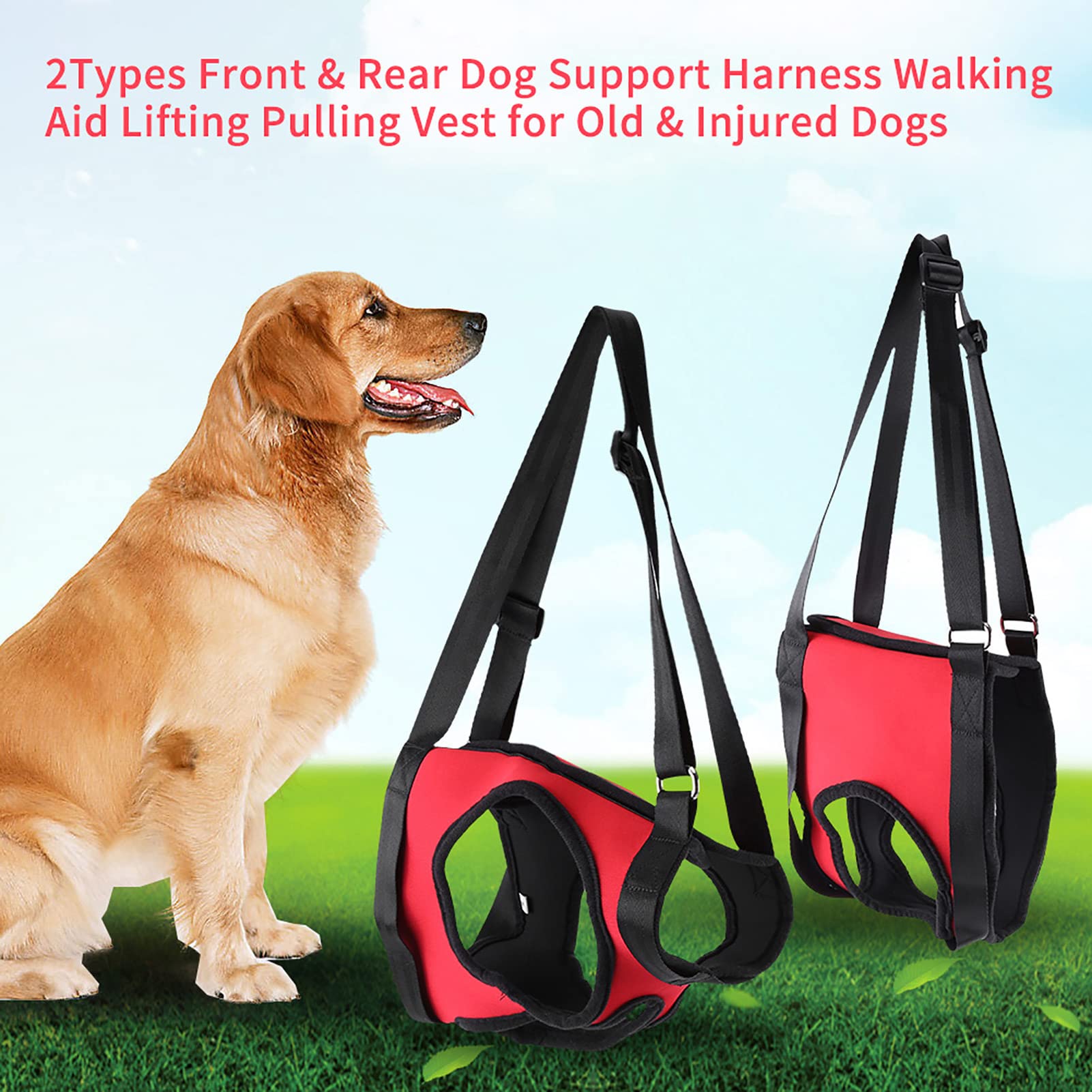 Oumefar Dog Lift Harness - Adjustable Pet Support Sling for Large & Medium Dogs - Front & Back Support Vest for Walking Aid, Mobility Assistance, Post-Surgery Recovery - Perfect for Elderly, Injured or Disabled Dogs