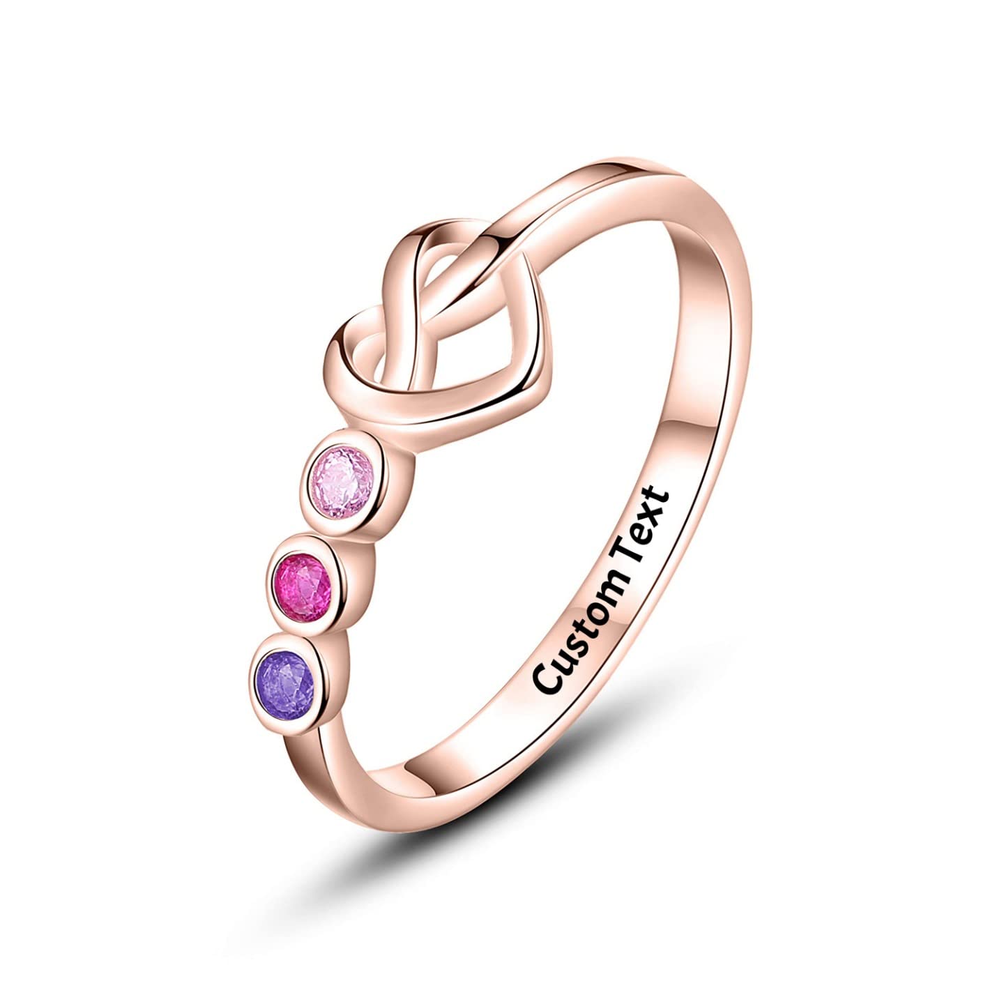 Personalized Sterling Silver Heart Birthstone Ring for Women - Custom Name Mother Daughter Sister Friendship Jewelry Gift with 3 Birthstones - Perfect for Mother's Day, Grandmother, Best Friend & Family Occasions
