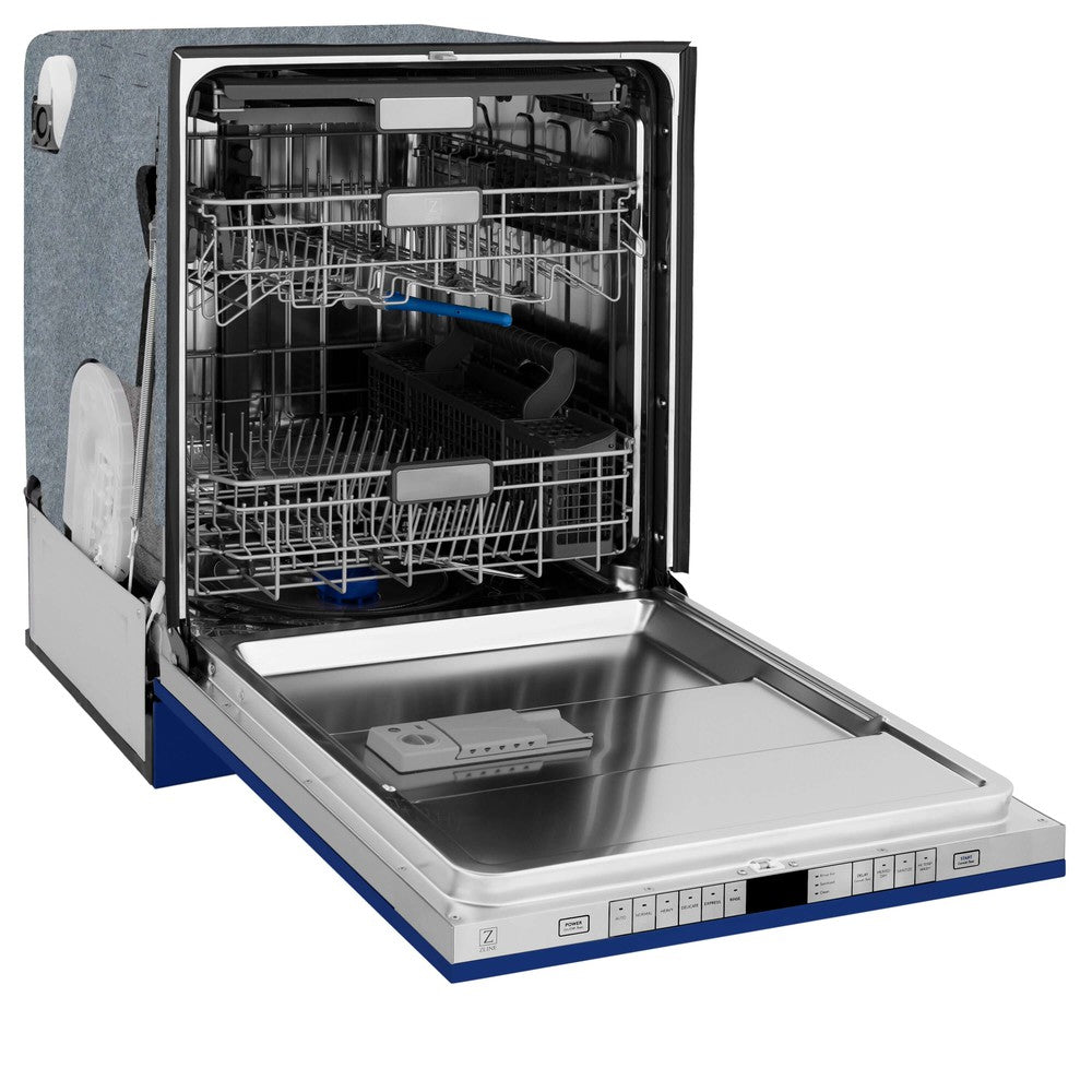 ZLINE 24 Inch Monument Series 3rd Rack Top Touch Control Dishwasher with Blue Matte Panel - Ultra Quiet 45dBa for Modern Kitchens | Perfect for Small Families & Open-Concept Homes