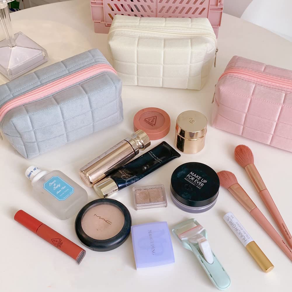 LYDZTION Large Plush Makeup Bag for Women - Waterproof Travel Cosmetic Organizer with Zipper, Solid Color Toiletry Pouch for Makeup Brushes & Skincare Essentials | Perfect for Travel, Gym & Daily Use