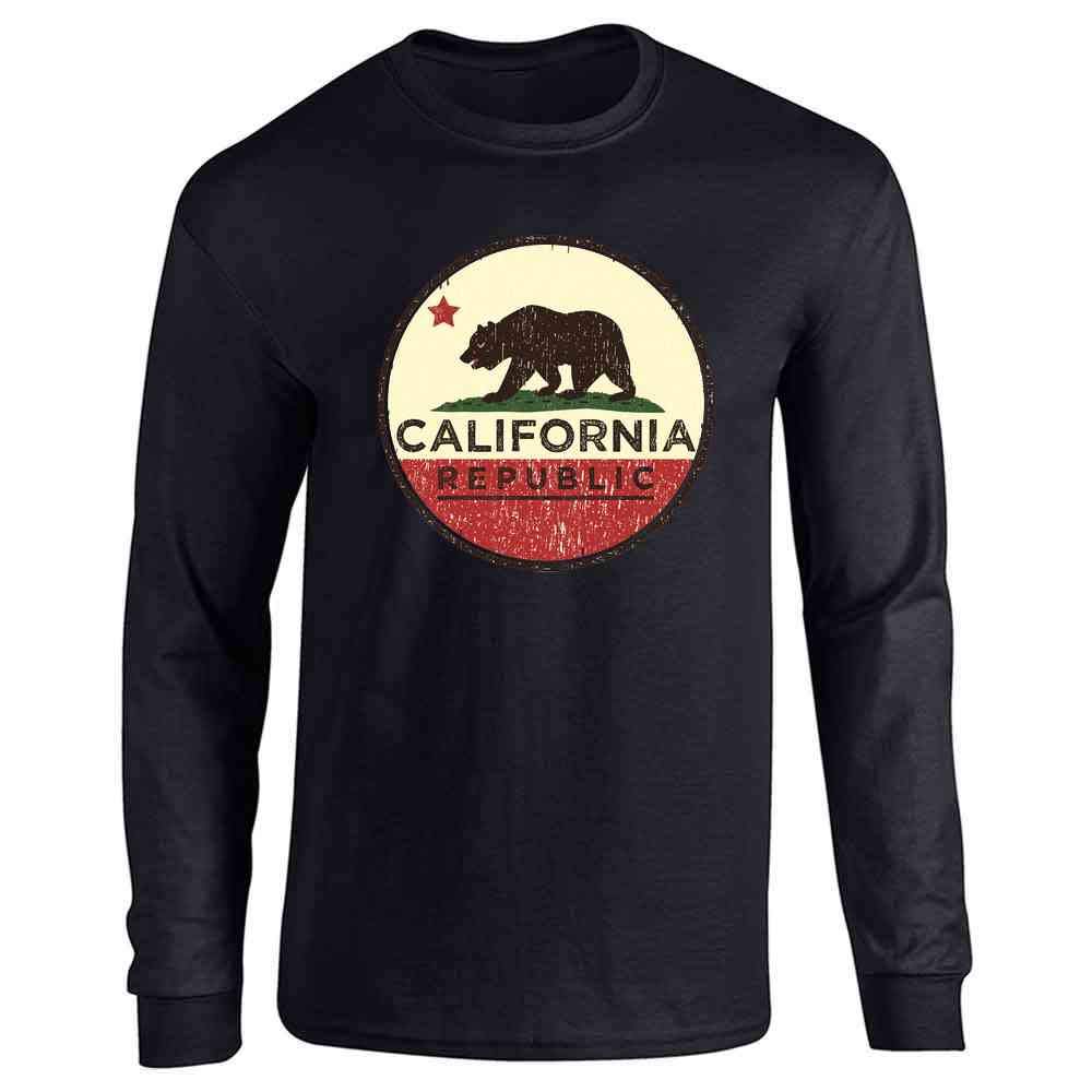 California Republic Flag Bear Retro Long Sleeve T-Shirt for Men & Women - Vintage American Style Graphic Tee - Perfect for Casual Wear, Street Fashion & Patriotic Events