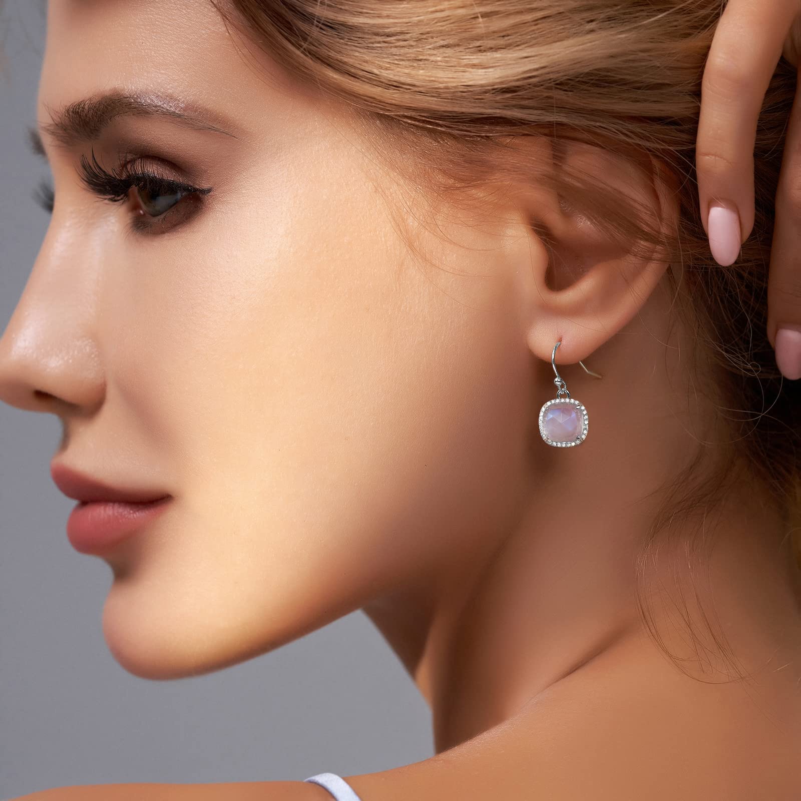14k Gold/Rhodium Plated Genuine Gemstone Dangle Earrings for Women - 10mm Natural Stone Jewelry | Perfect Valentine's Day, Mother's Day & Birthday Gifts | Elegant for Weddings, Parties & Special Occasions