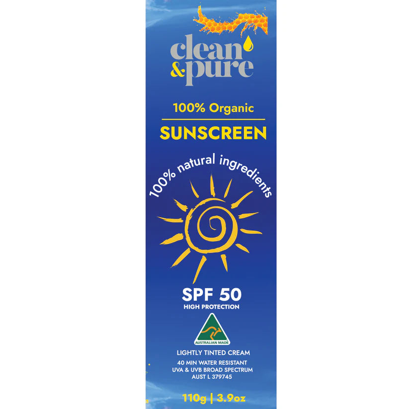 Clean & Pure Organic SPF50 Sunscreen - Broad Spectrum UVA/UVB Protection, Water-Resistant, Reef-Safe for Face & Body - Perfect for Beach, Swimming & Outdoor Activities