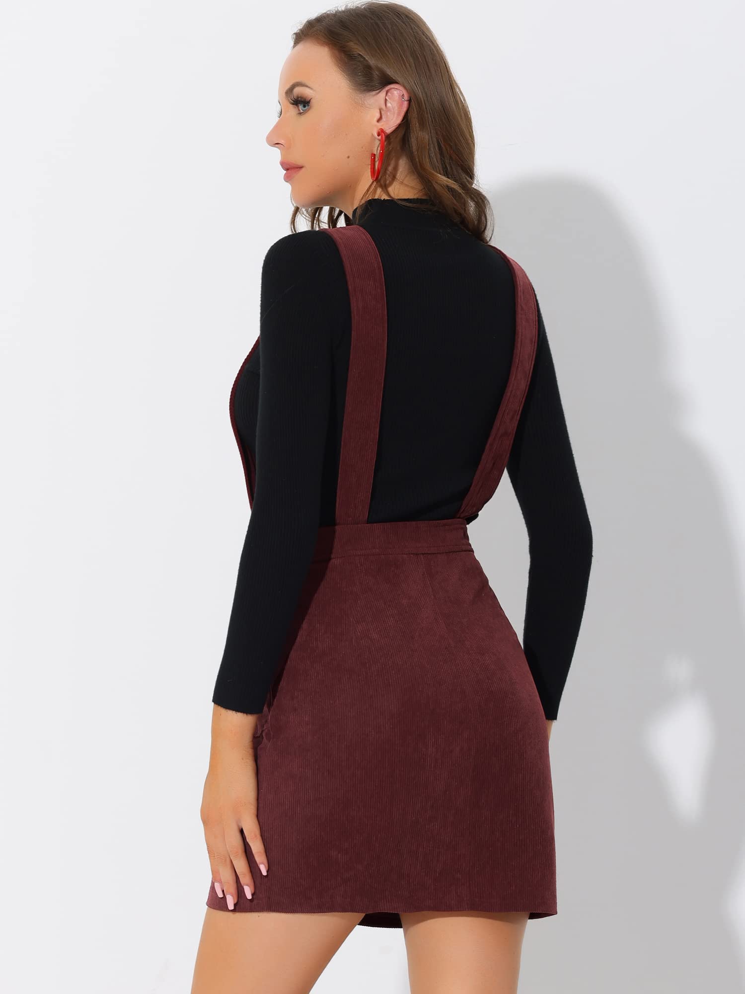 Allegra K Women's Corduroy Pinafore Dress - V Neck Suspender Strap Mini Skirt | Casual Outfit for Fall, Date Night & Office Wear