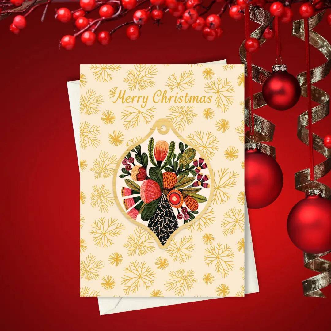Australian Native Flowers Christmas Card & Bauble - Eco-Friendly Holiday Greeting Card with Floral Ornament for Xmas Tree Decorations | Perfect for Holiday Gifts, Home Decor & Festive Celebrations