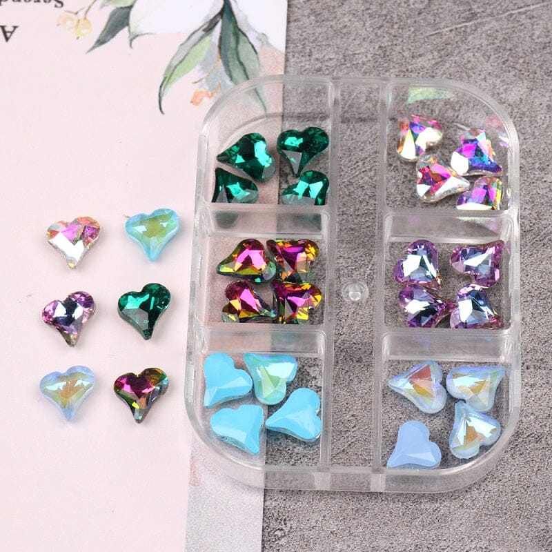 3D Aurora Hearts Nail Art Decoration Tray - 6 Vibrant Colors for DIY Nail Designs | Perfect for Nail Salons, Home Manicures & Gift Giving