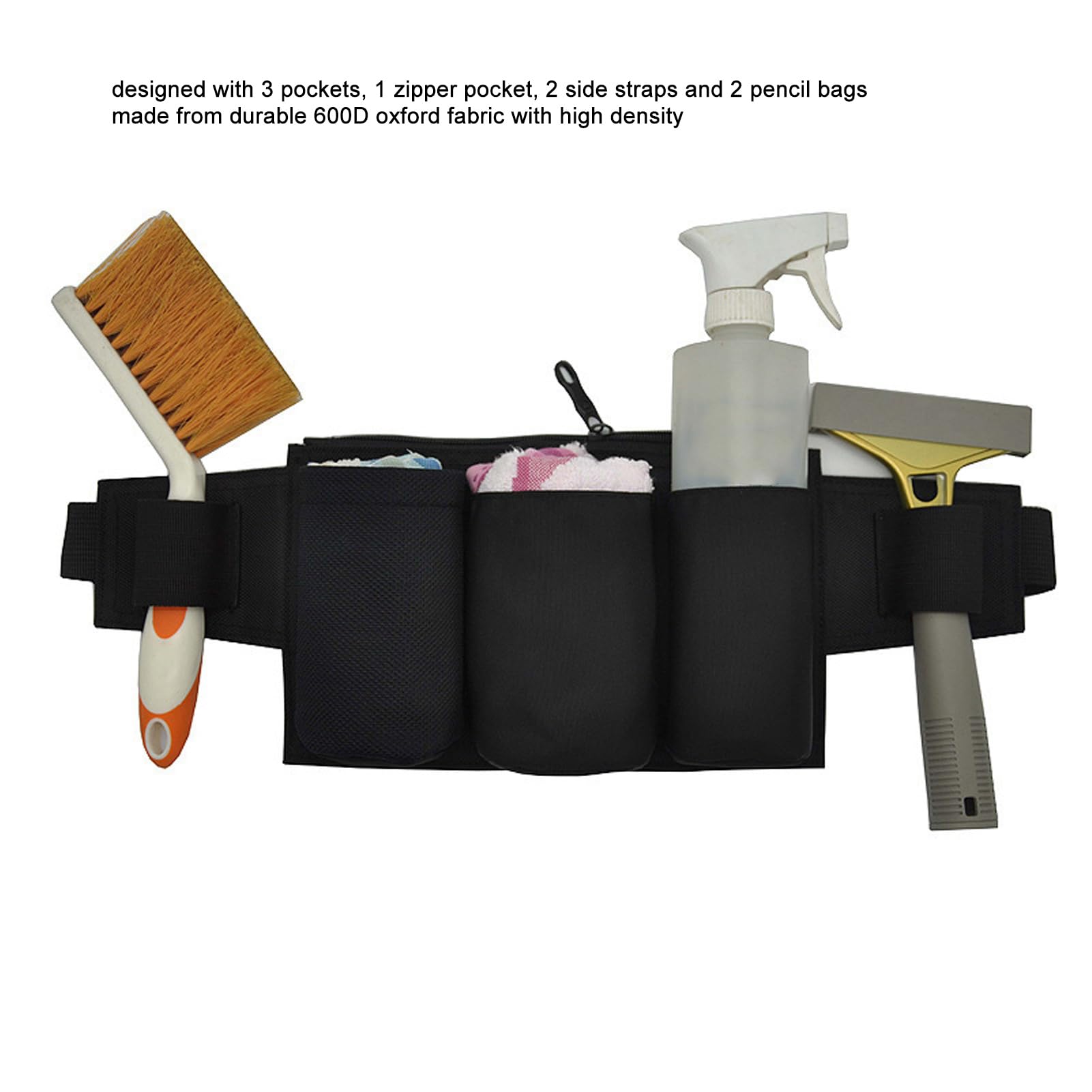 **Waterproof Adjustable Garden Tool Belt with 6 Pockets & 2 Straps - Durable Oxford Fabric Waist Pouch for Gardening, Camping & Outdoor Work (Black) - Perfect for Landscaping, DIY Projects & Home Improvement**