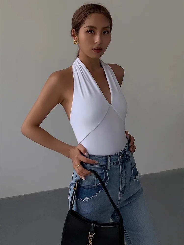 Sexy Black Deep V Neck Sleeveless Top for Women - Summer Spaghetti Strap Open Back Blouse | Perfect for Beach Parties, Night Out & Date Night