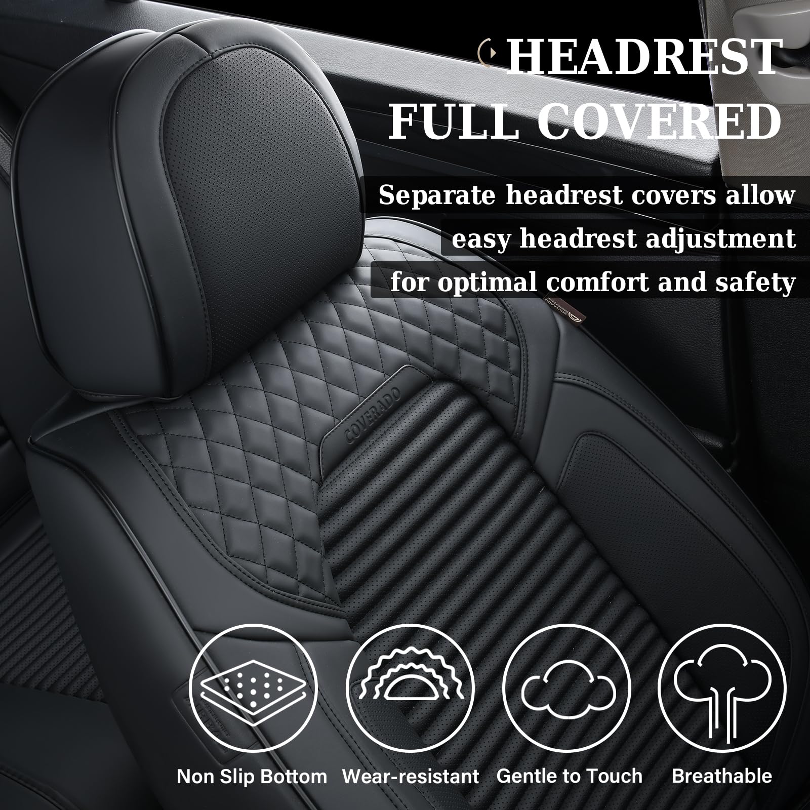 Premium Leather Front Seat Covers for Cars & SUVs - Universal Fit Black Car Seat Protectors with Red Stitching | Durable & Stylish for Daily Commute, Road Trips & Family Travel