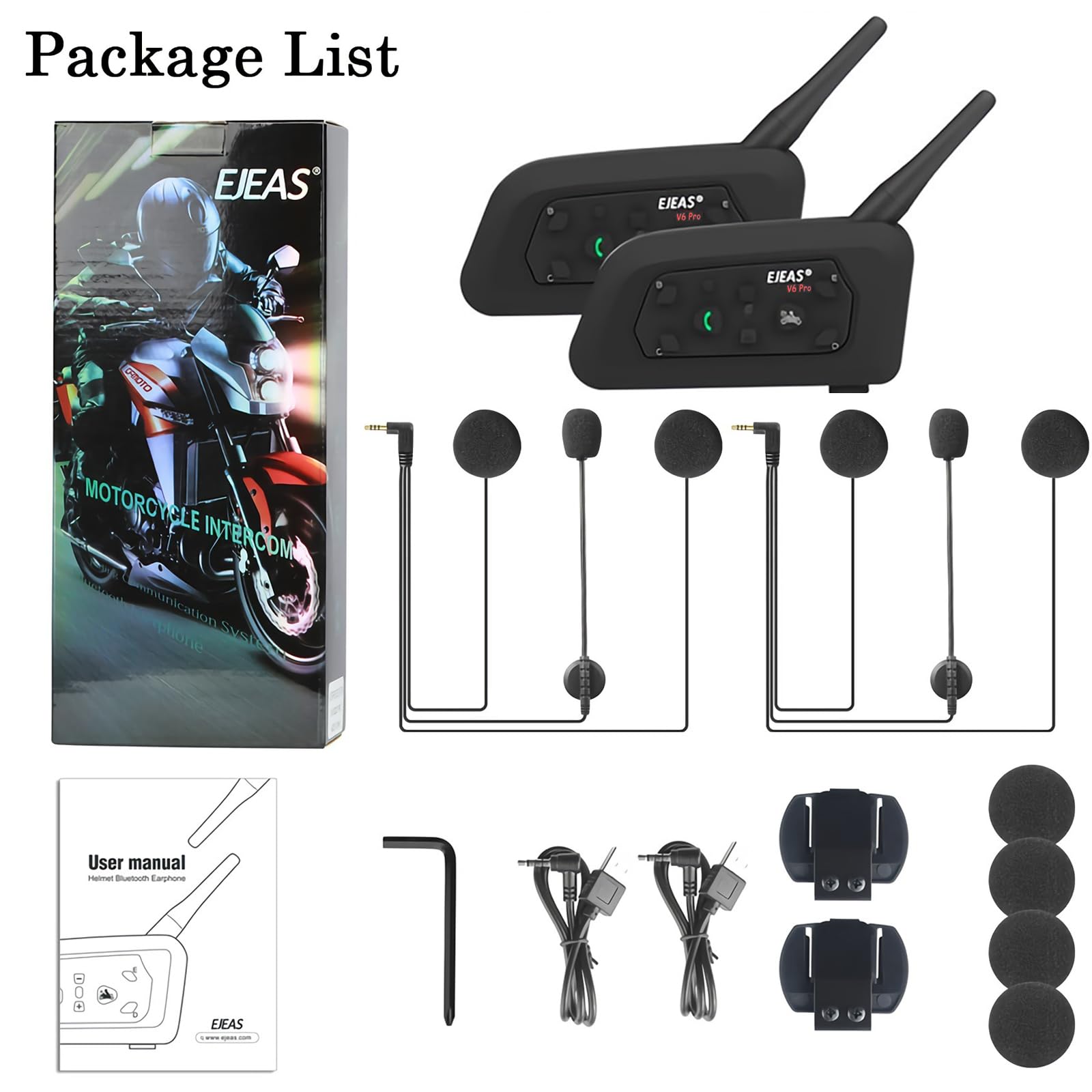 V6 Pro Motorcycle Helmet Bluetooth Intercom Headset - 1200M Range, 2-Person Full Duplex, Wireless Motorbike Communication System (Connect Up to 6 Riders) - Perfect for Motorcycling, Skiing, Climbing & Outdoor Adventures (2 Pack)