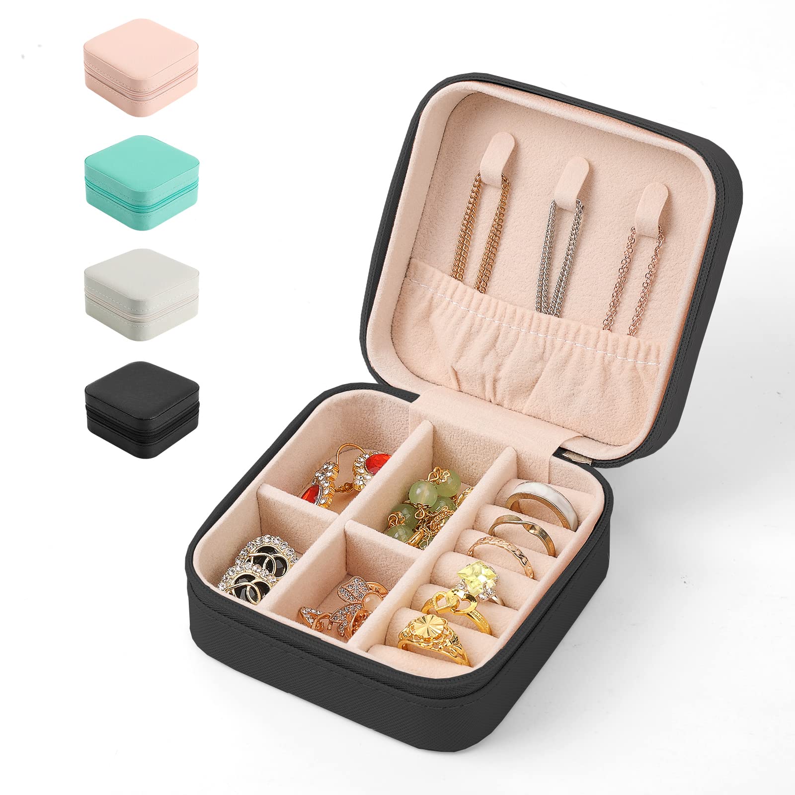 Sanikeon Mini Leather Jewelry Travel Case - Portable Jewelry Organizer Box for Women & Girls - Perfect for Rings, Earrings, Necklaces - Great Gift Idea for Travel, Home Storage & On-the-Go Jewelry Display