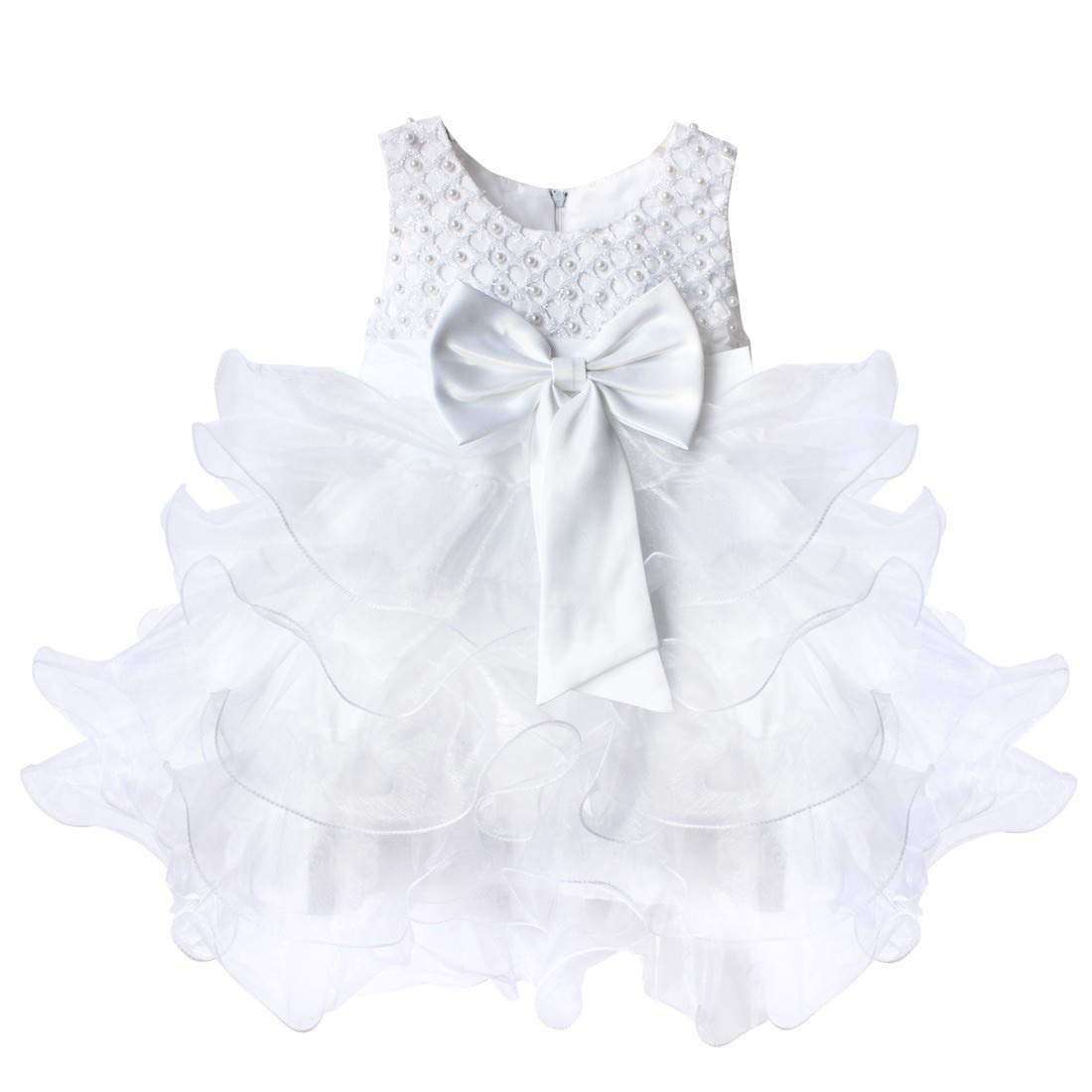 TiaoBug Toddler Baby Girls Flower Ruffled Princess Dress with Bowknot - Perfect for Weddings, Pageants, Christening, Baptism & Communion Parties